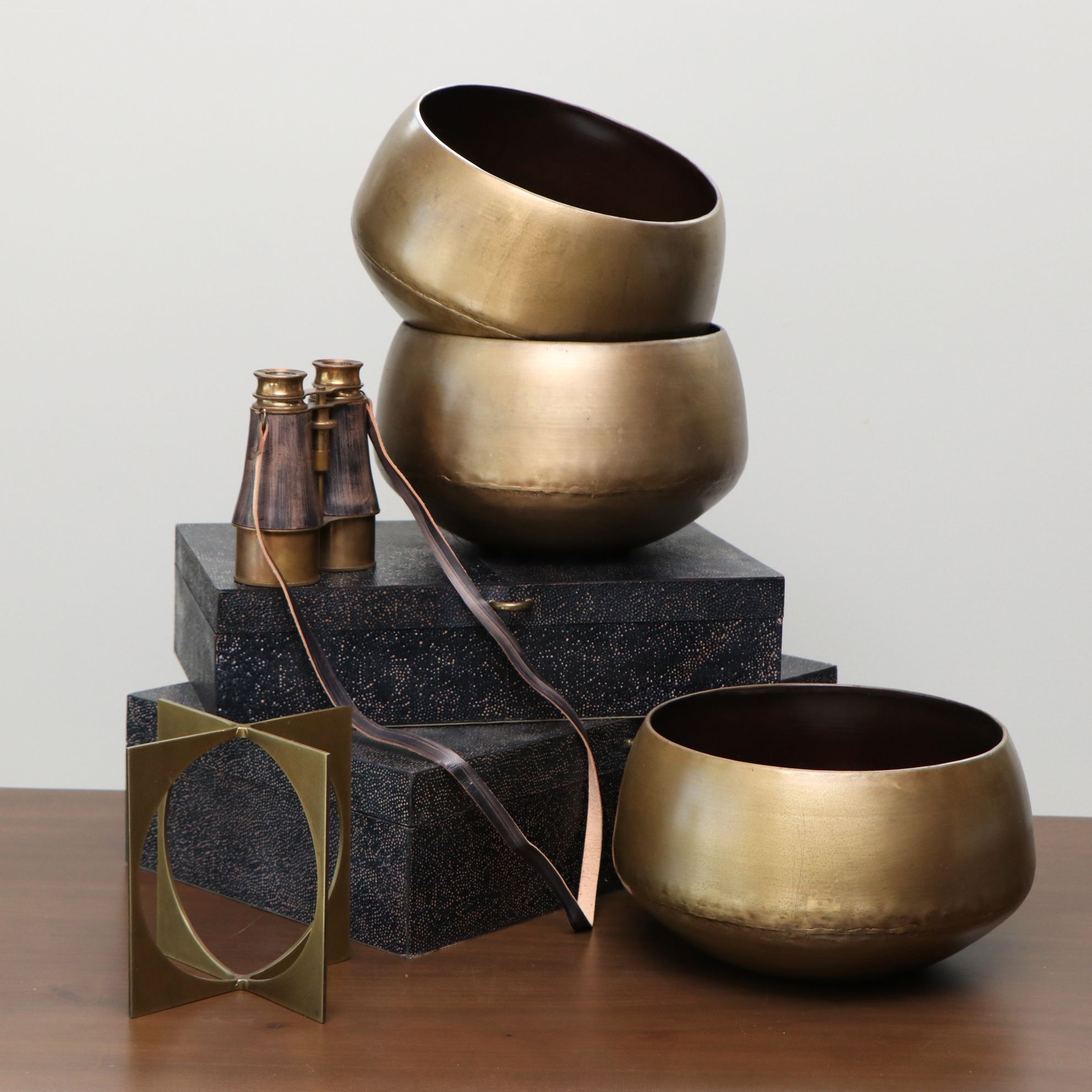 Brass Tone Metal Bowls, Faux Lizard Boxes, and More Décor