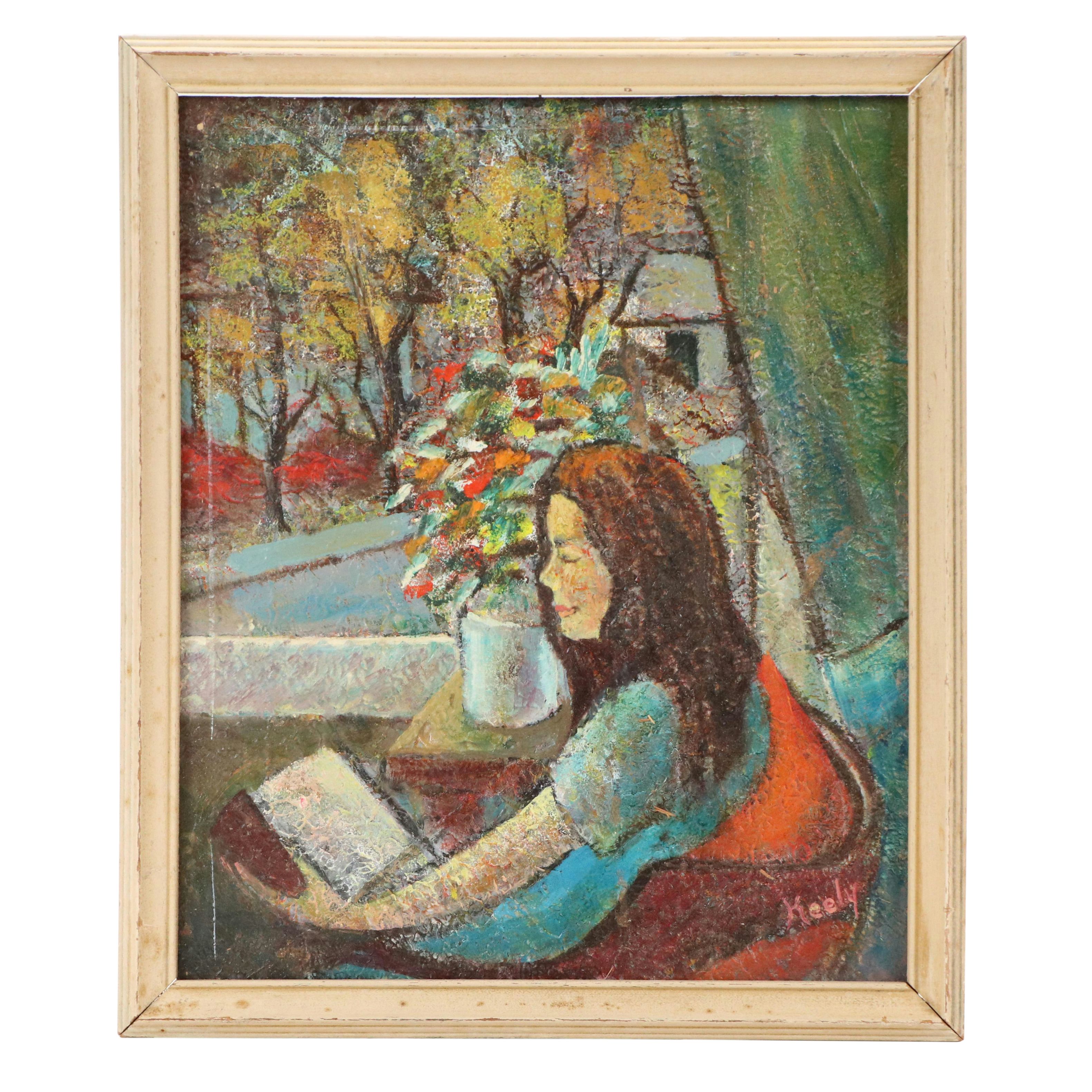 Keely Portrait Oil Painting of Woman Reading by Window