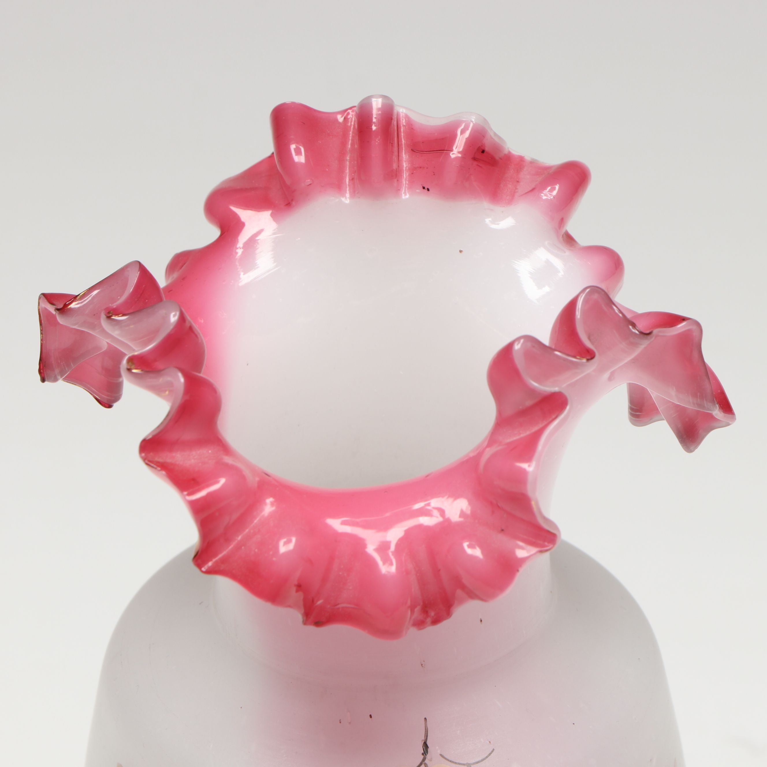 Victorian Bristol Style Hand-Painted Ruffle Rim Glass Vase