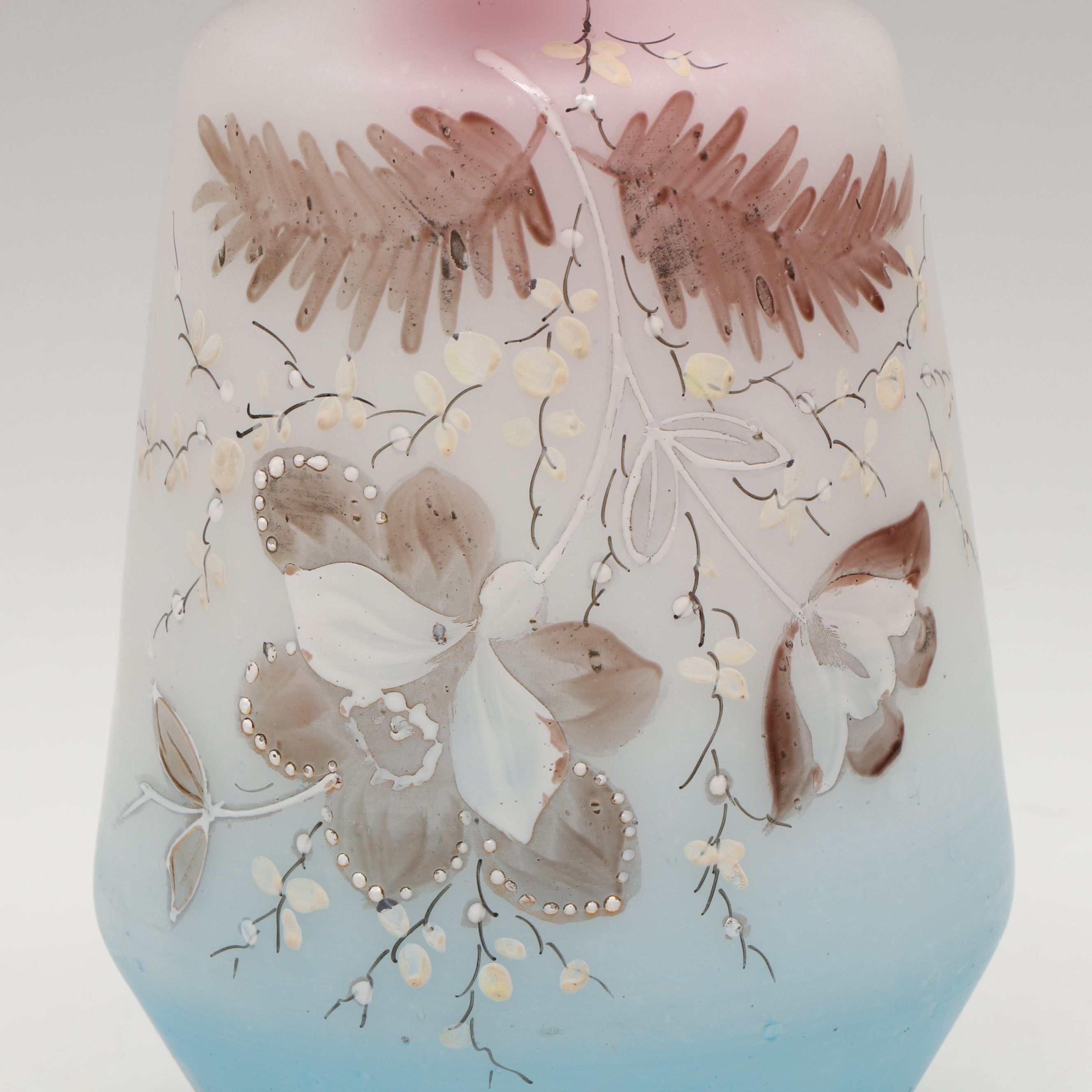 Victorian Bristol Style Hand-Painted Ruffle Rim Glass Vase