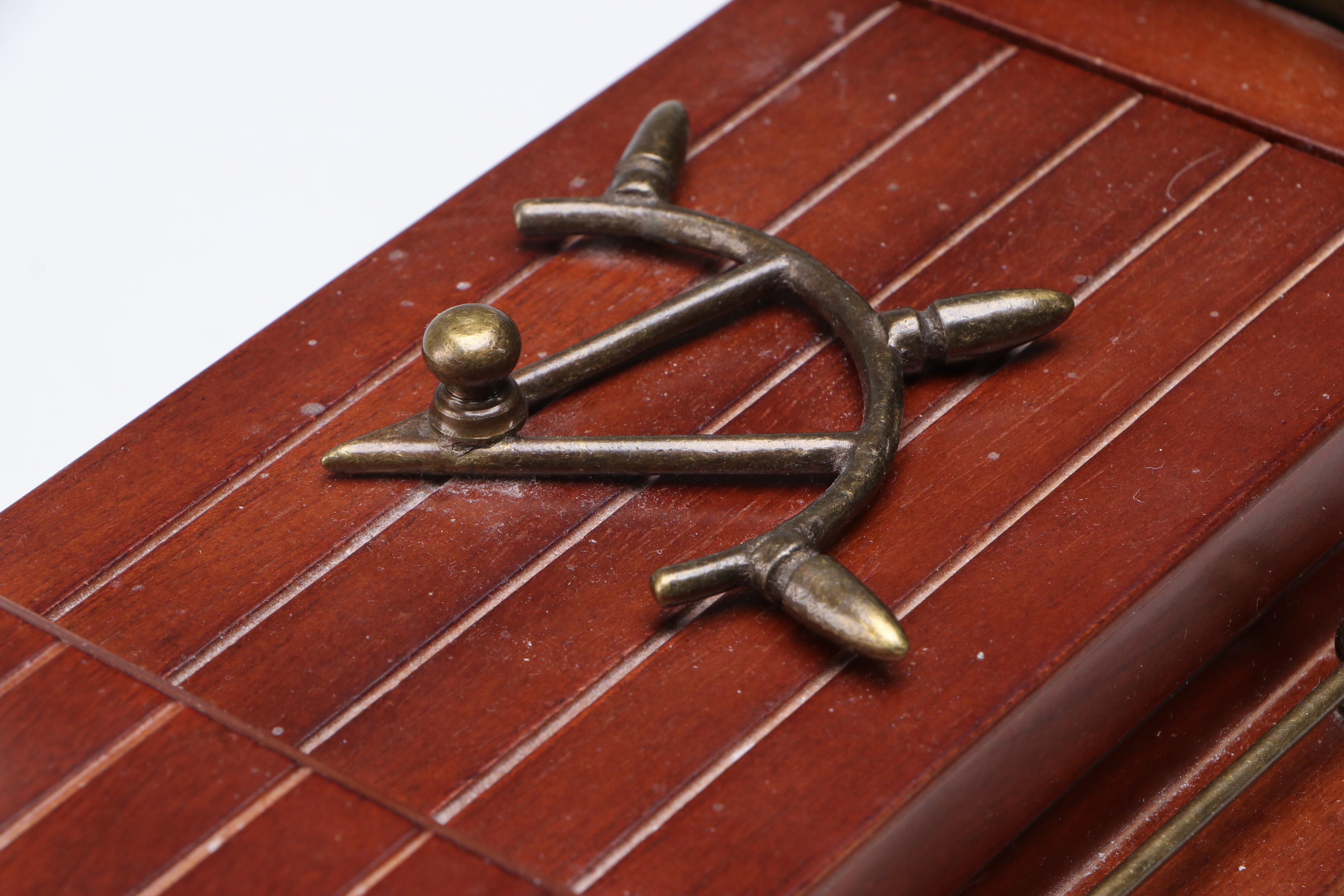 Mid Century Modern Style Wood and Brass Boat Box with Ship Hardware