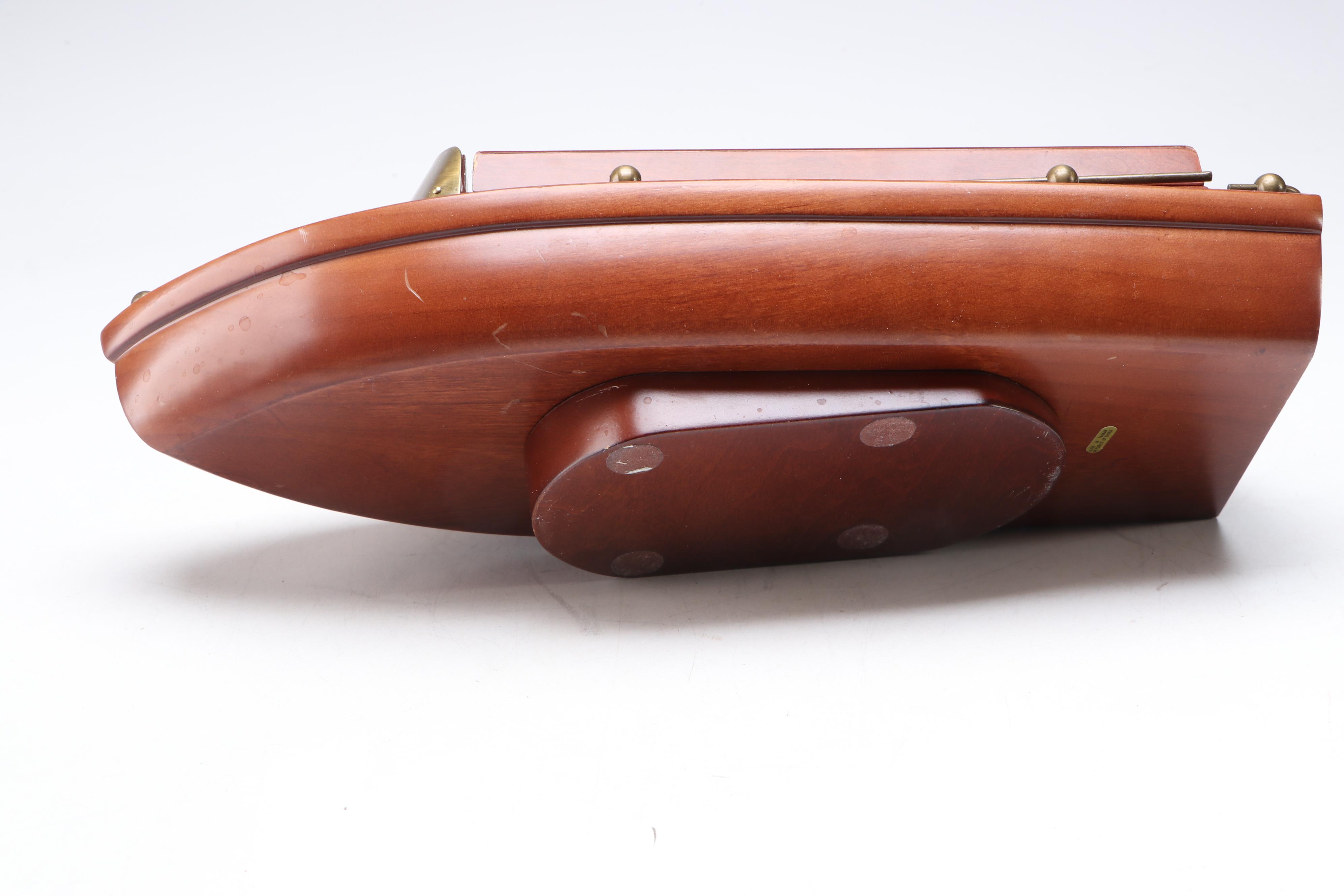 Mid Century Modern Style Wood and Brass Boat Box with Ship Hardware