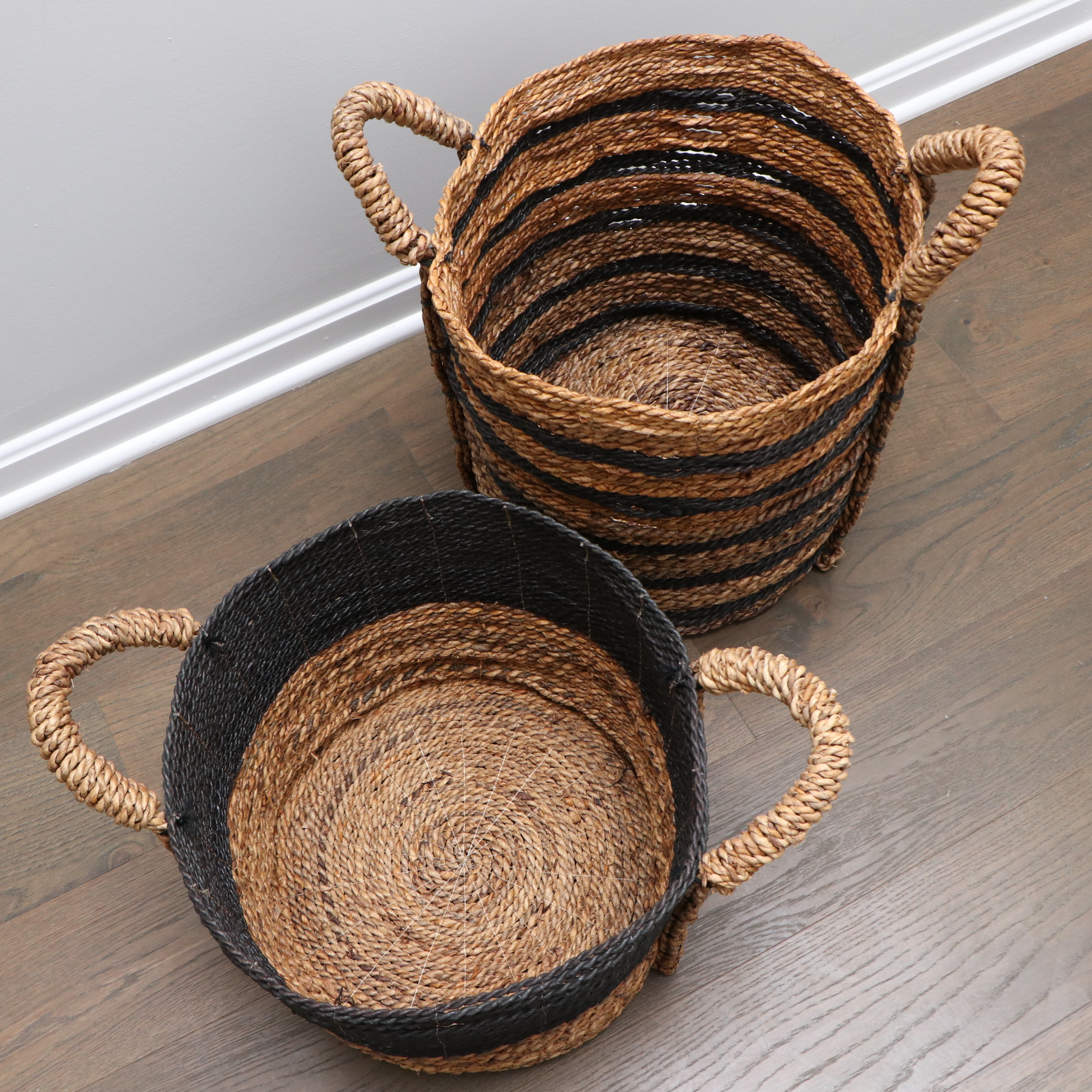 Two Contemporary Woven Storage Baskets