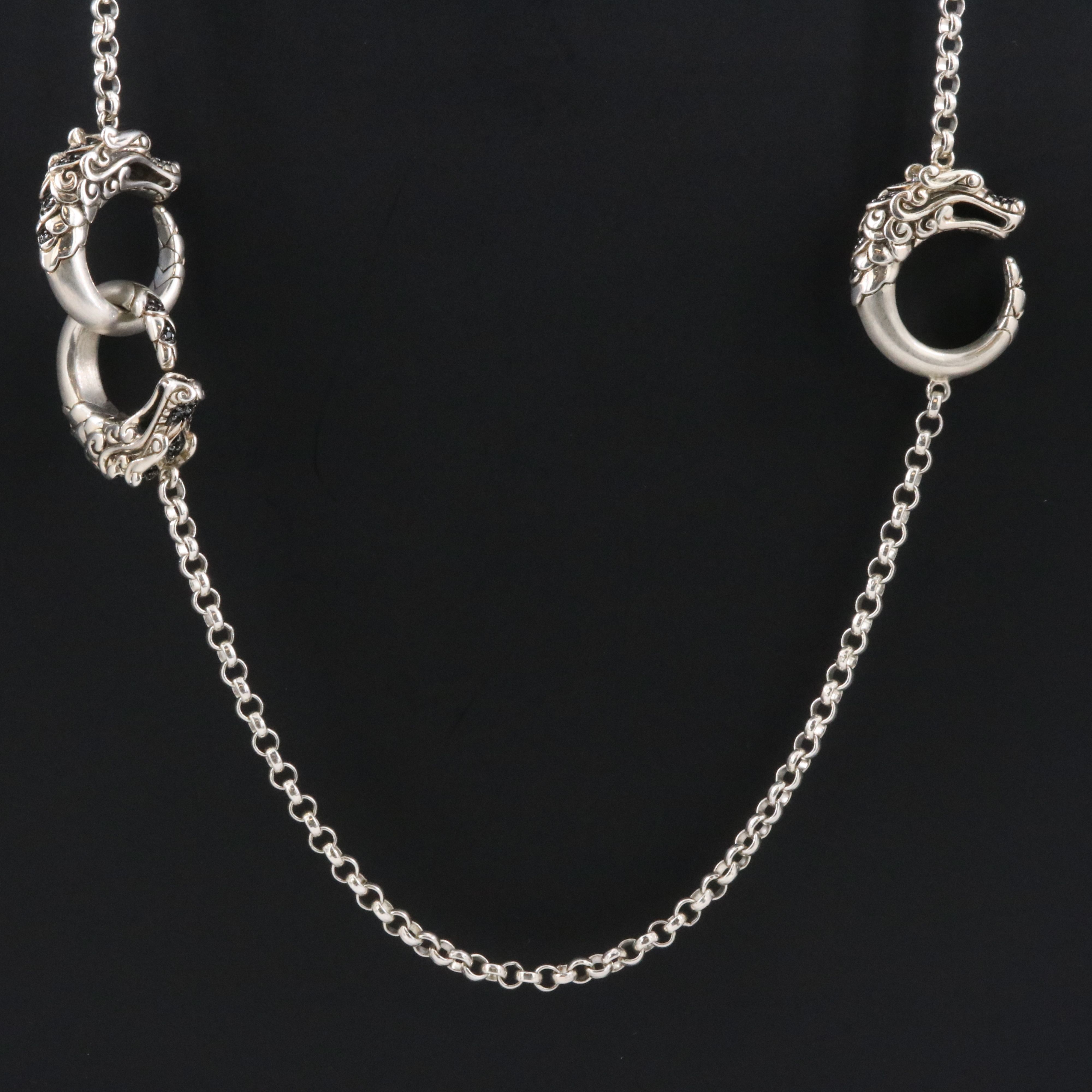 John Hardy Legends Naga Sterling and Black Spinel Station Necklace