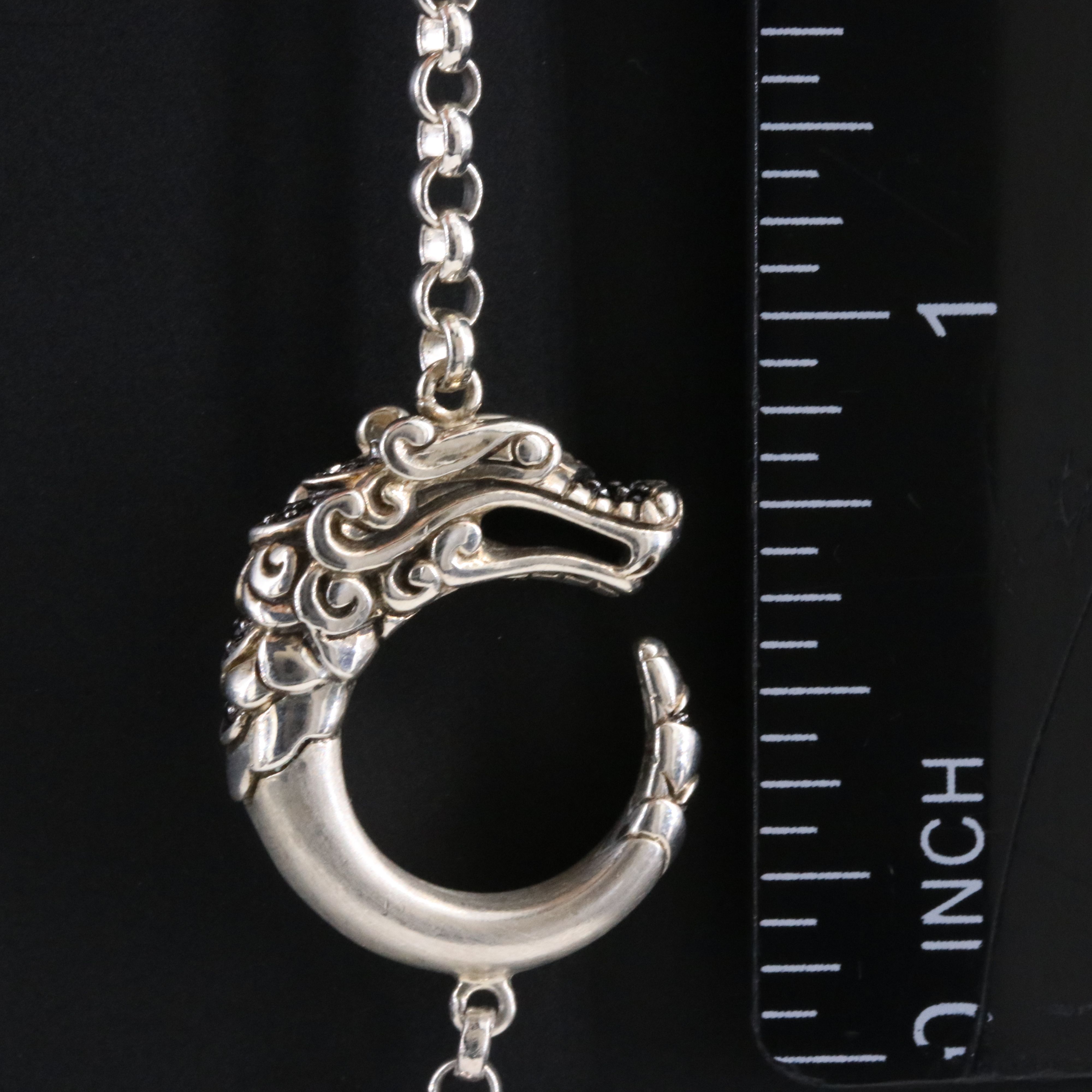 John Hardy Legends Naga Sterling and Black Spinel Station Necklace