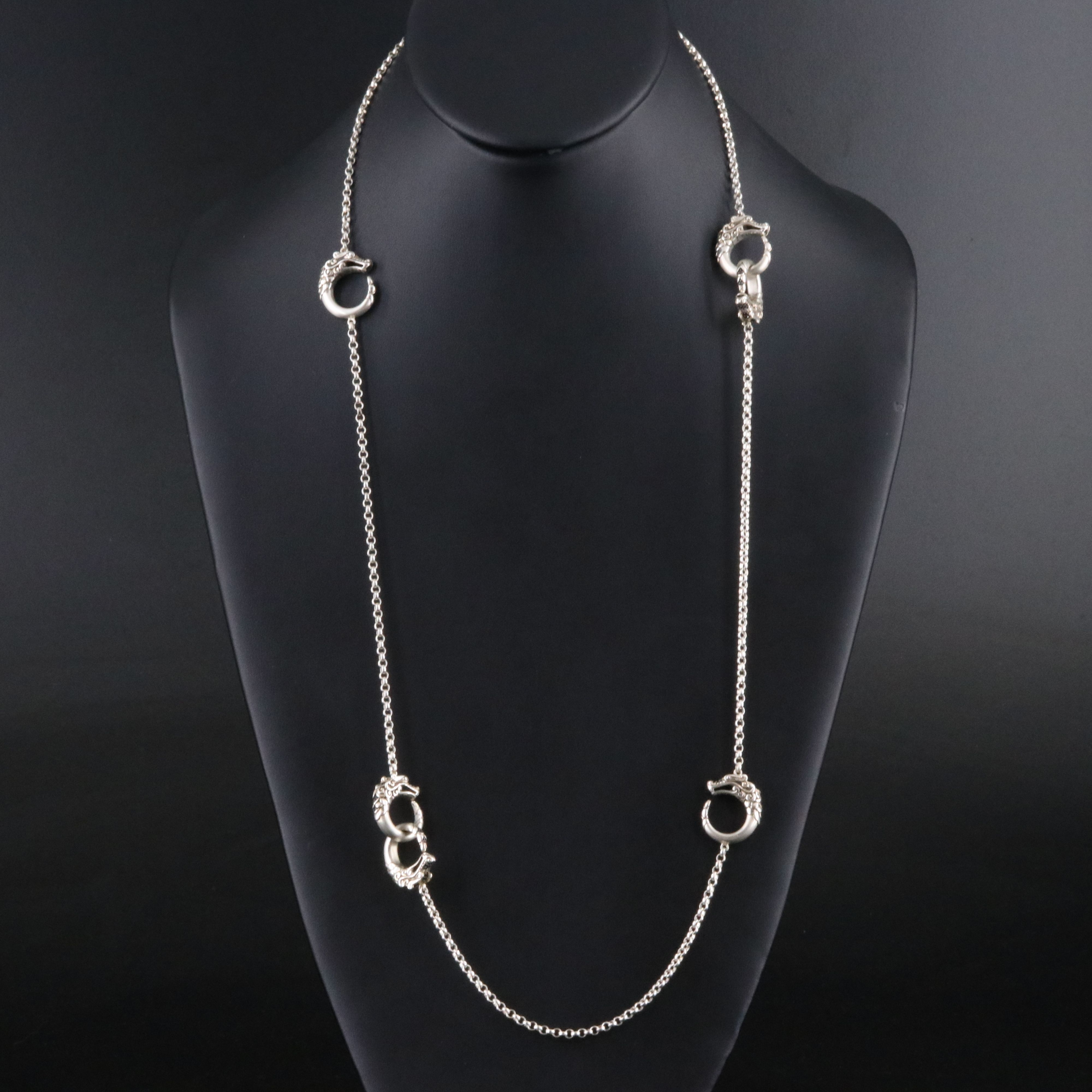 John Hardy Legends Naga Sterling and Black Spinel Station Necklace