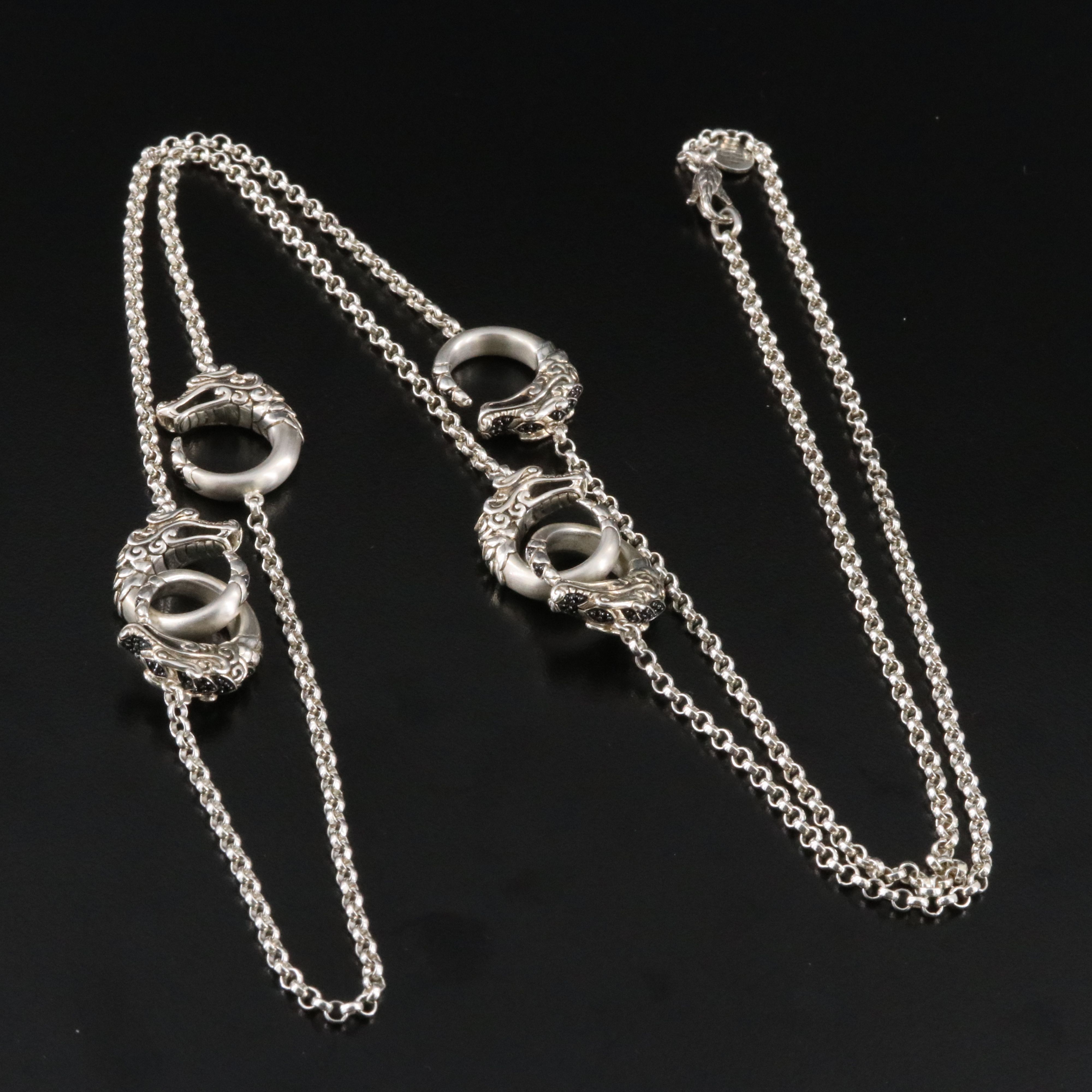 John Hardy Legends Naga Sterling and Black Spinel Station Necklace