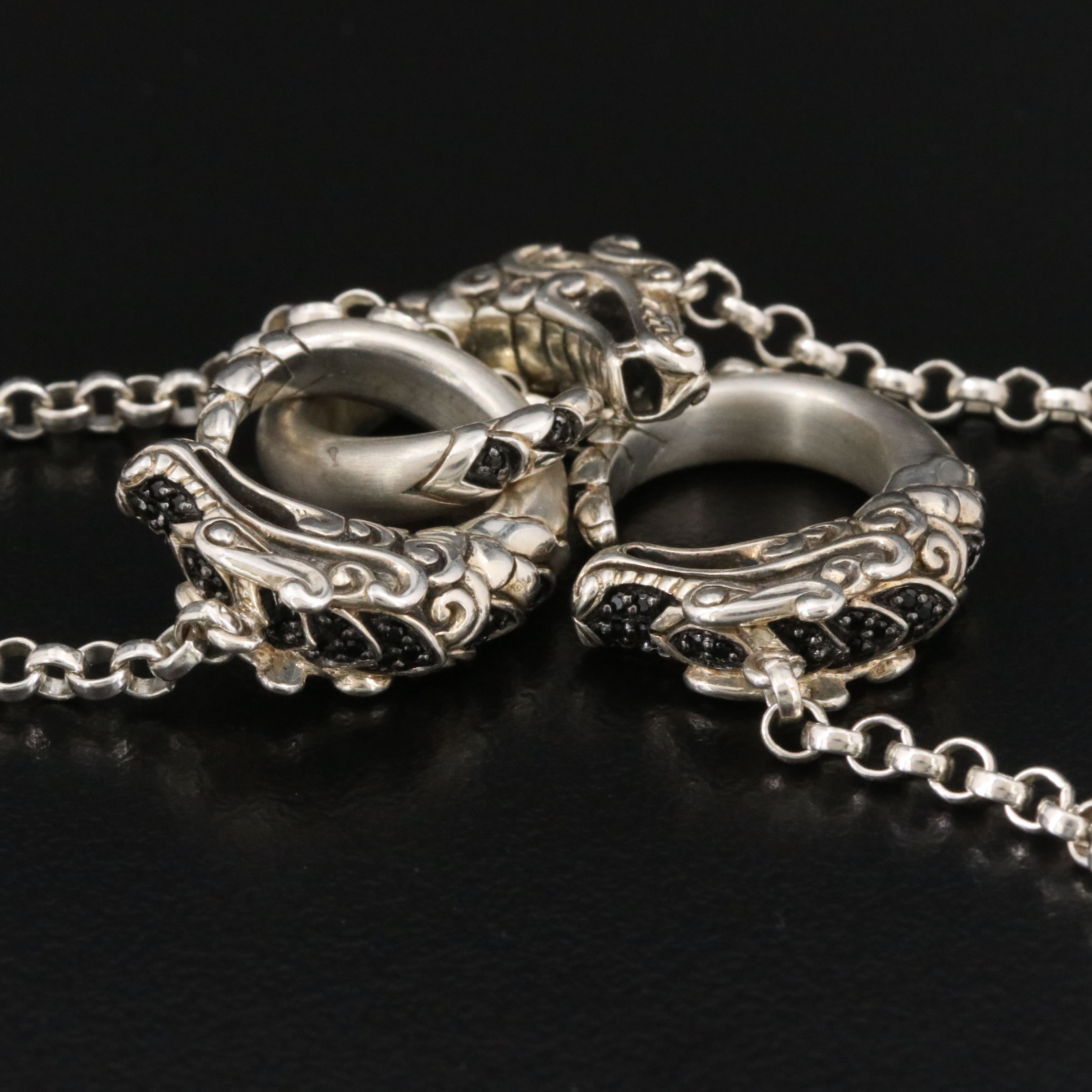 John Hardy Legends Naga Sterling and Black Spinel Station Necklace