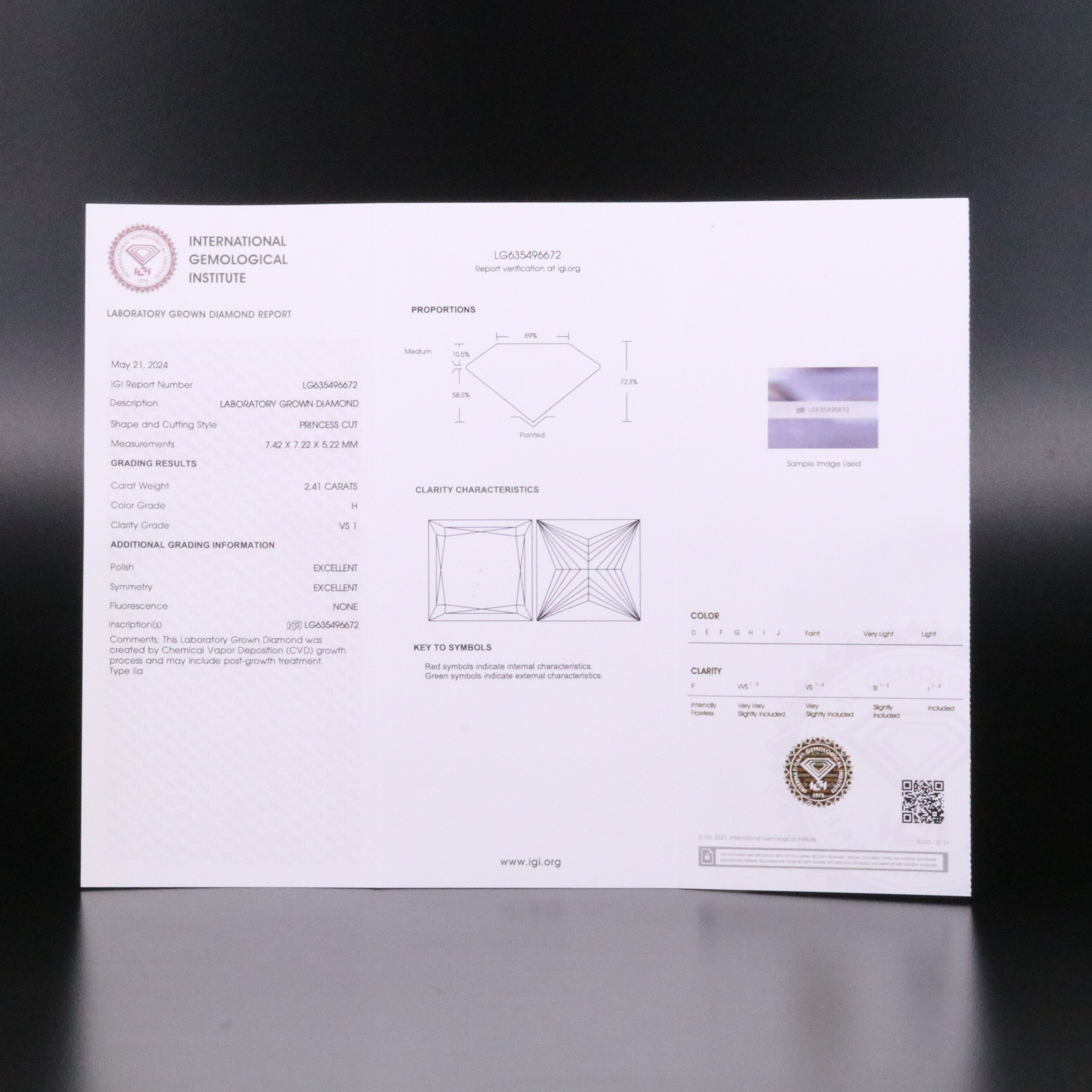 Loose 2.41 CT Lab Grown Diamond with IGI Report