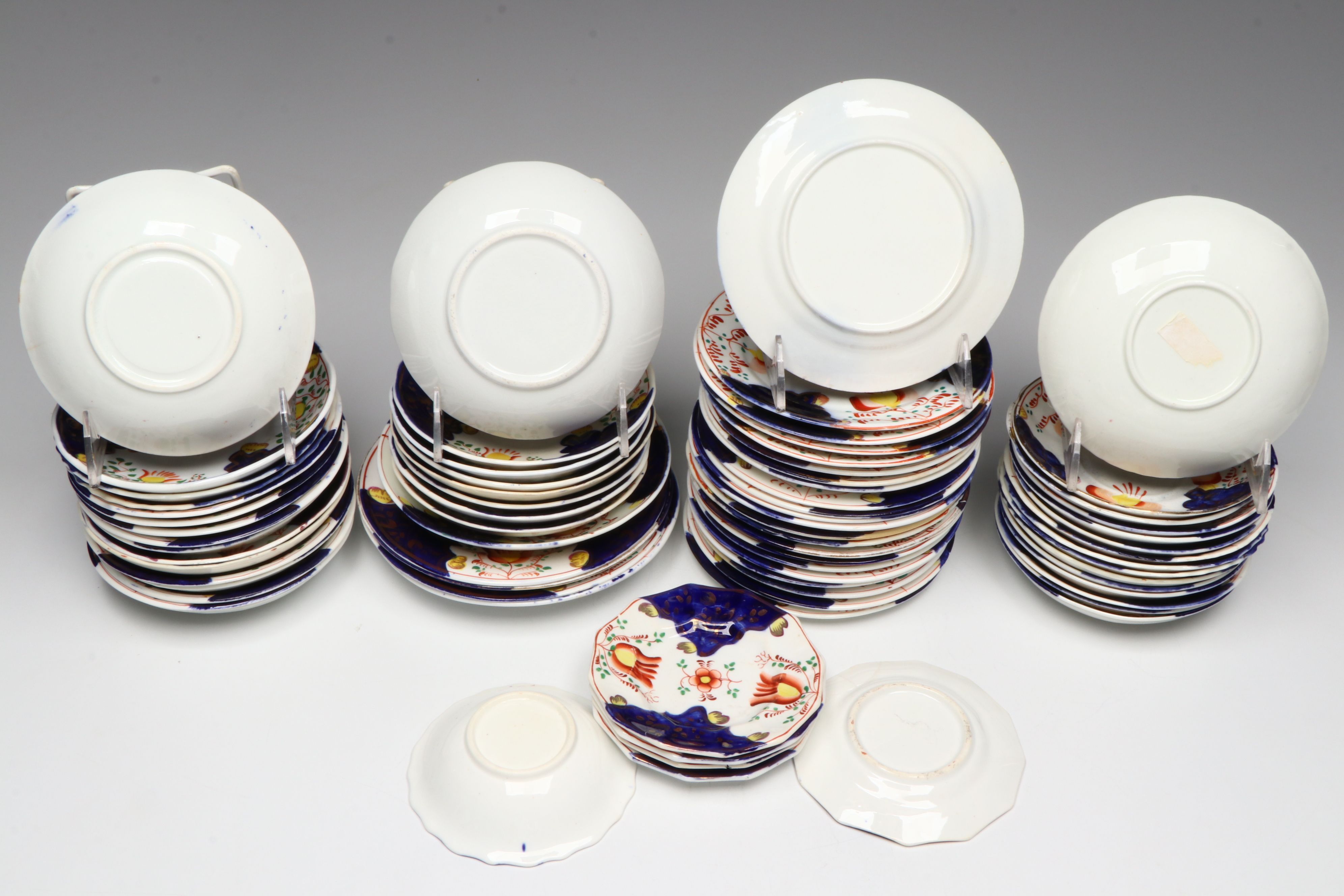 English Gaudy Welsh Tulip Dinnerware and Serving Pieces