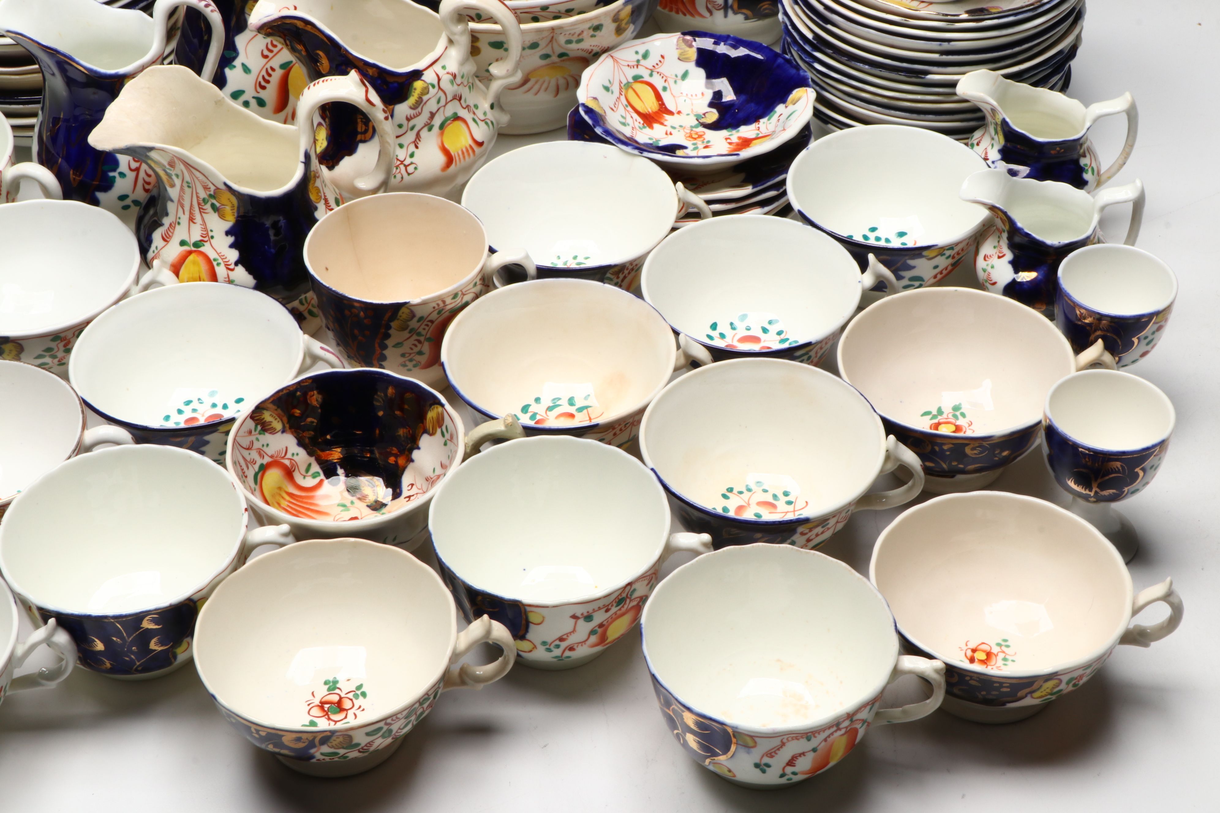 English Gaudy Welsh Tulip Dinnerware and Serving Pieces