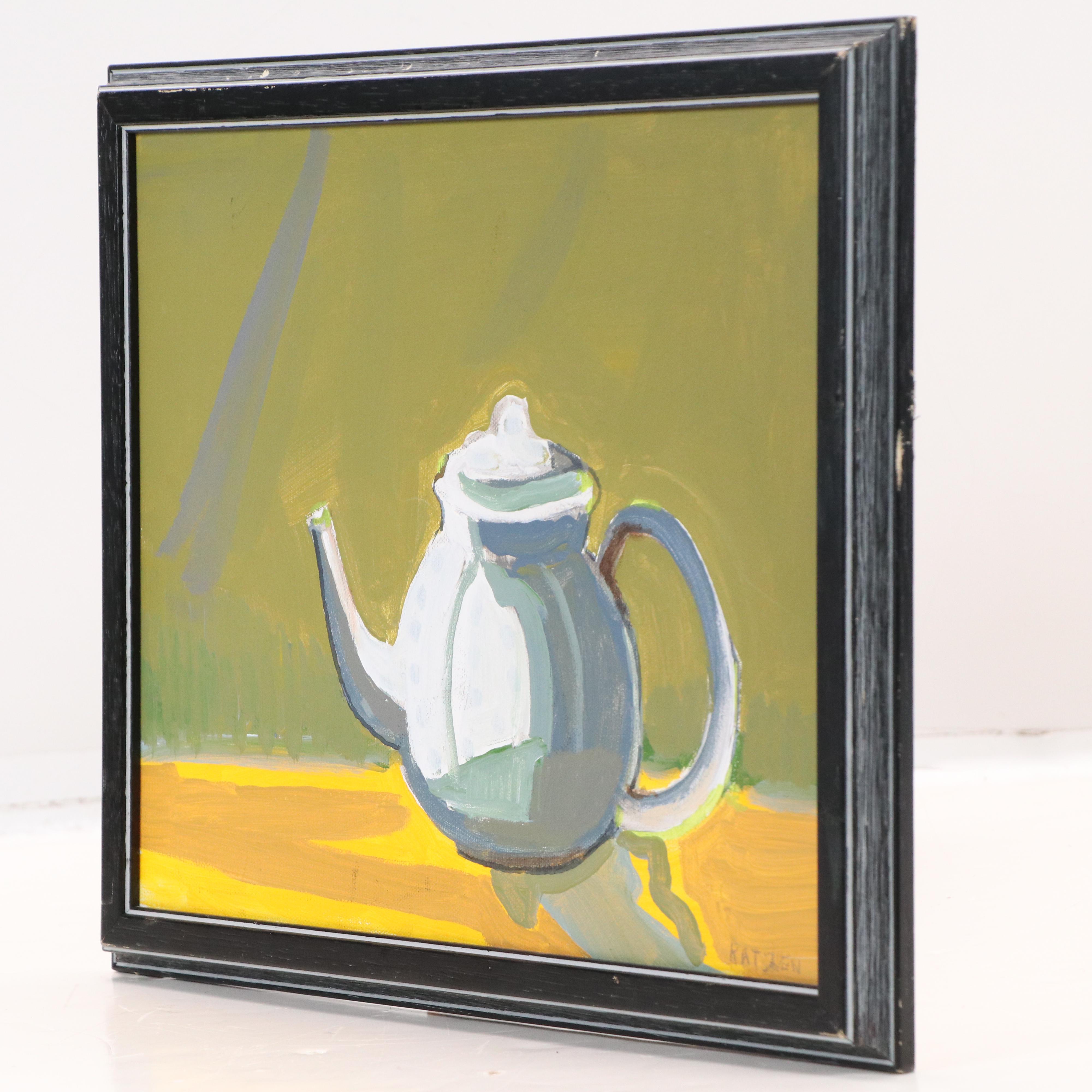 Myrtle Katzen Modernist Still Life Oil Painting of Teapot