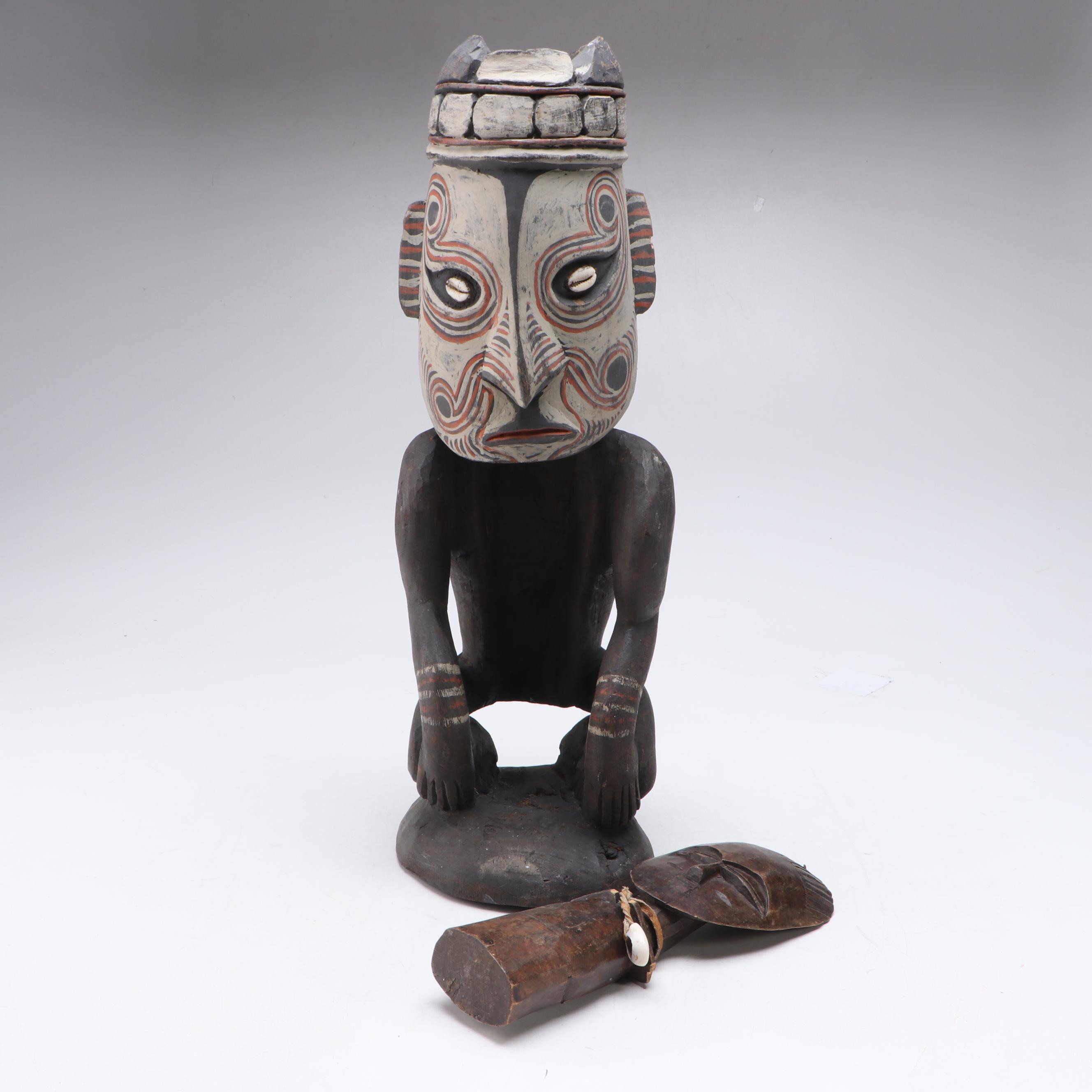 Papuan Sepik River Ancestral Spirit Totem and Ashanti Akuaba Fertility Doll