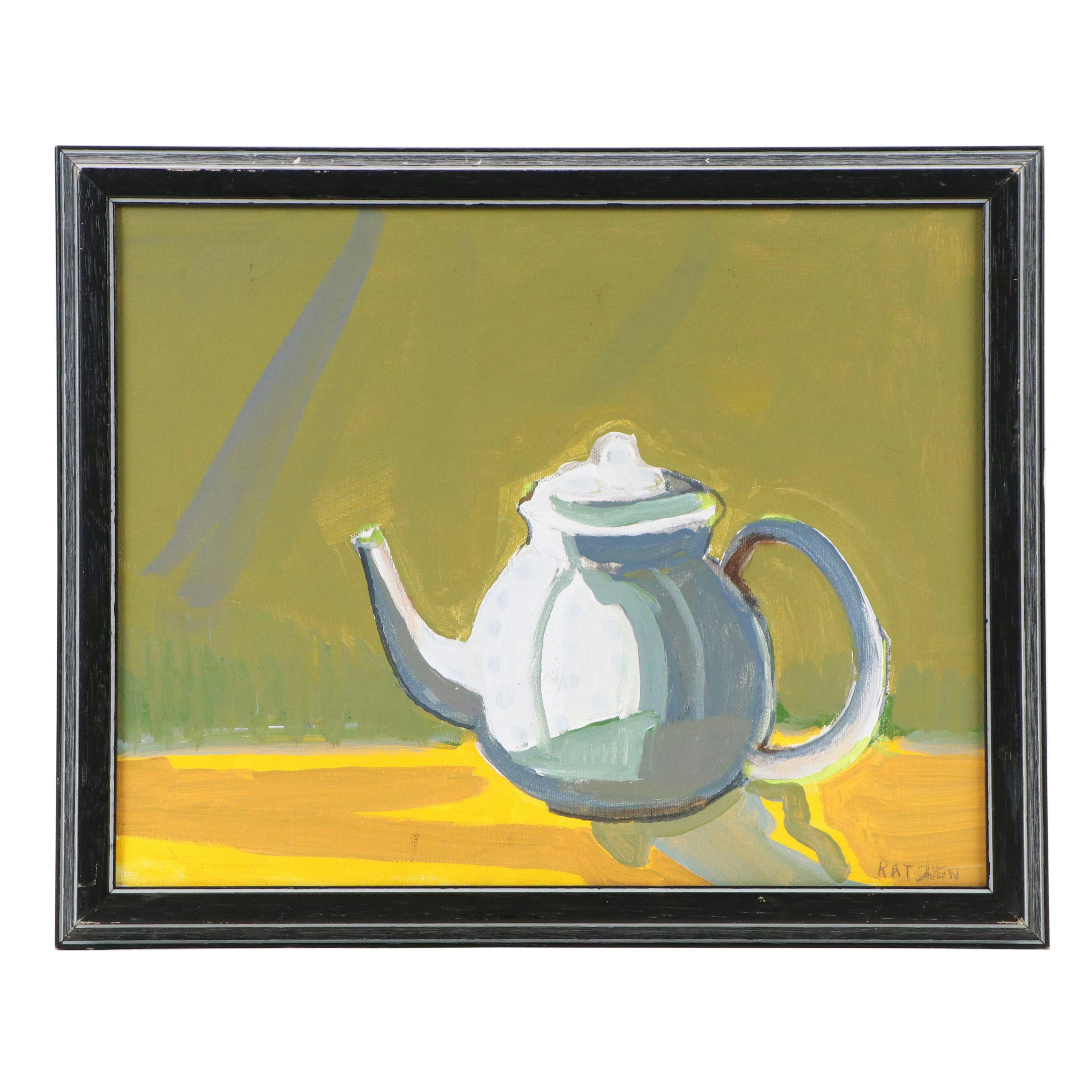 Myrtle Katzen Modernist Still Life Oil Painting of Teapot