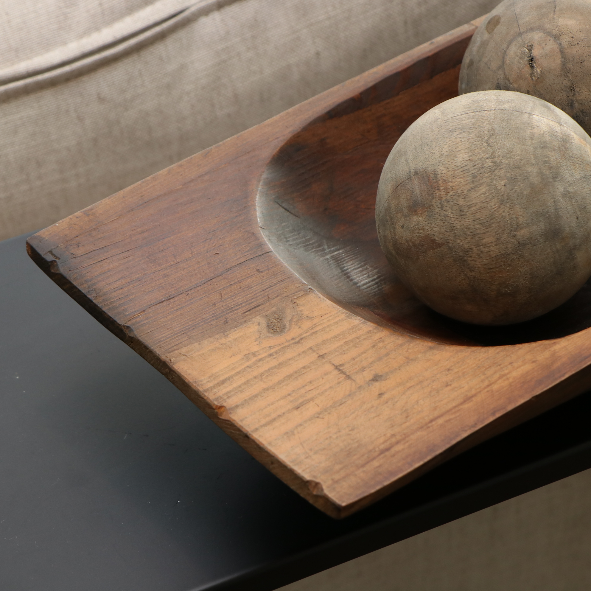 Rustic Style Wood Bowl with Decorative Wood Balls