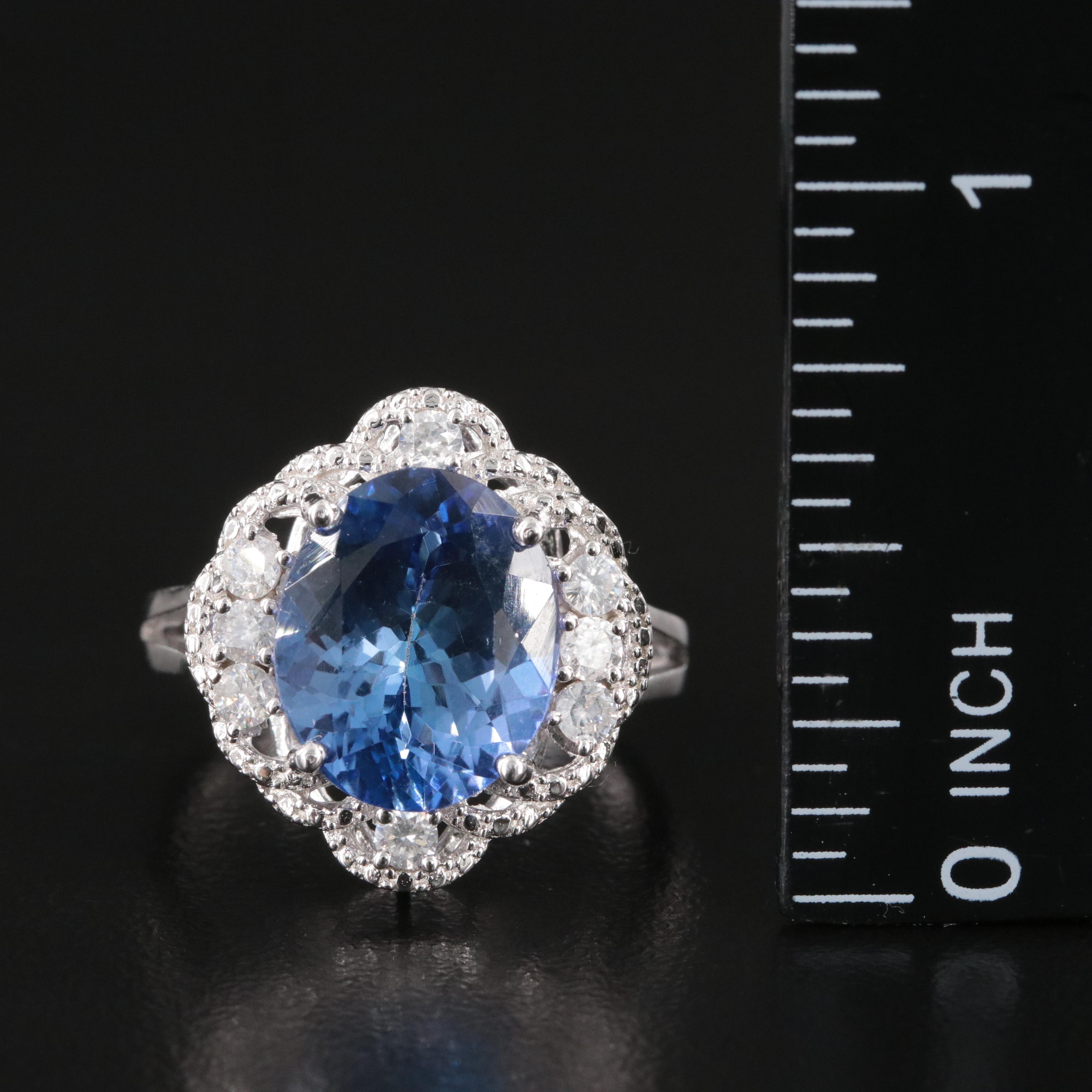 Oscar Friedman Sterling Tanzanite and Diamond Ring