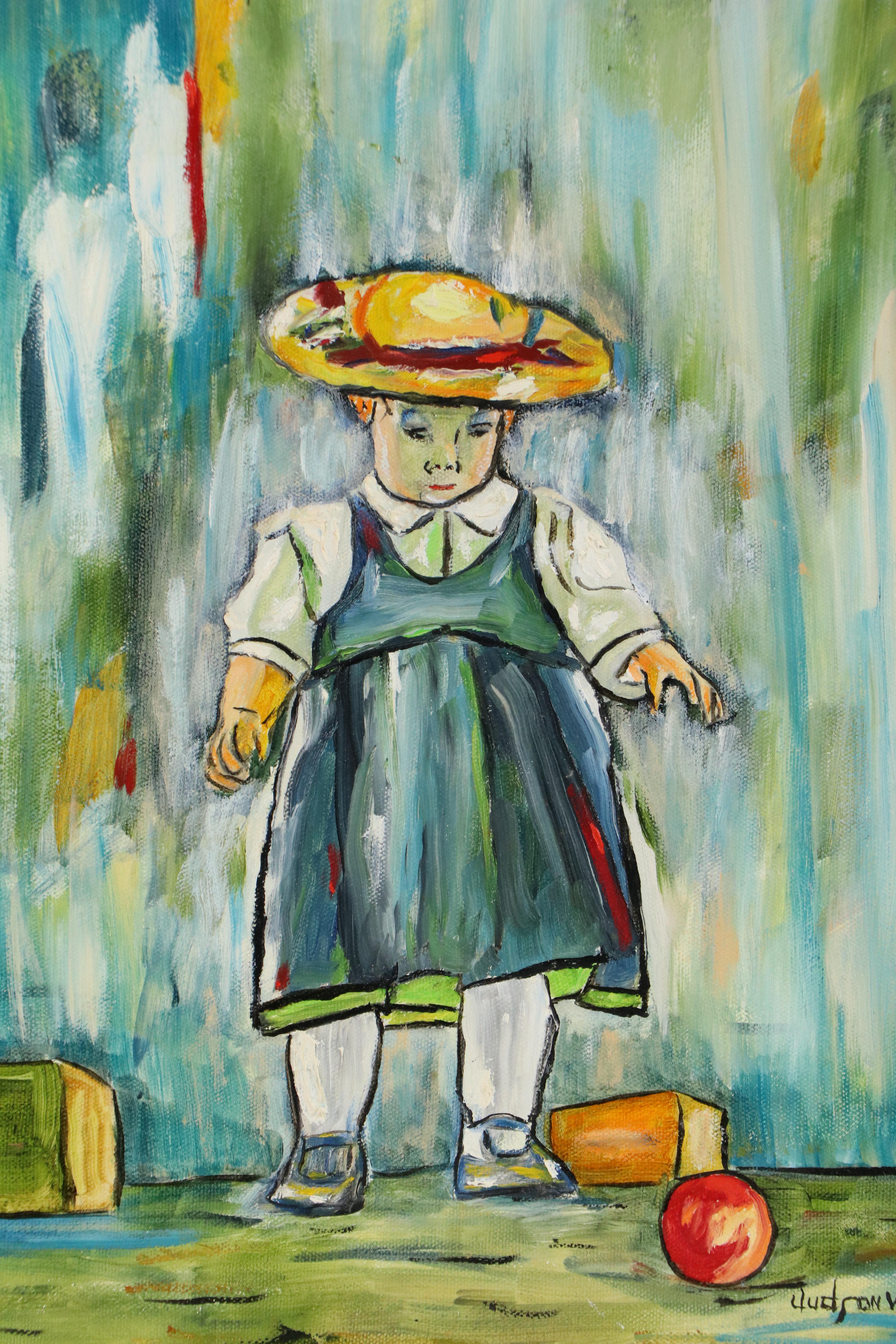 Judson Wilson Oil Painting of Young Girl with Ball