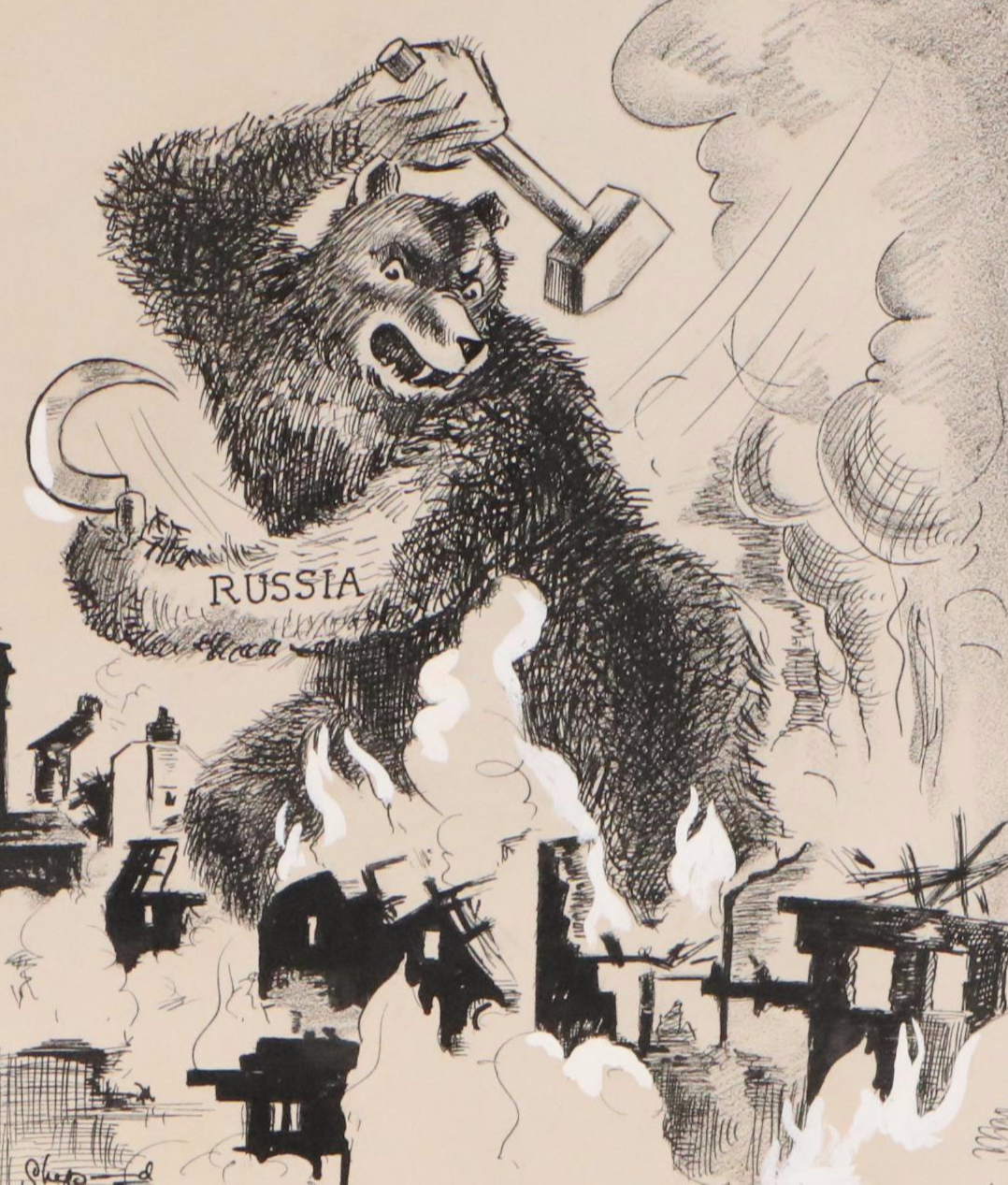 Shepard Mixed Media Cartoons of WWII Eastern Front Military Campaigns, 1940s