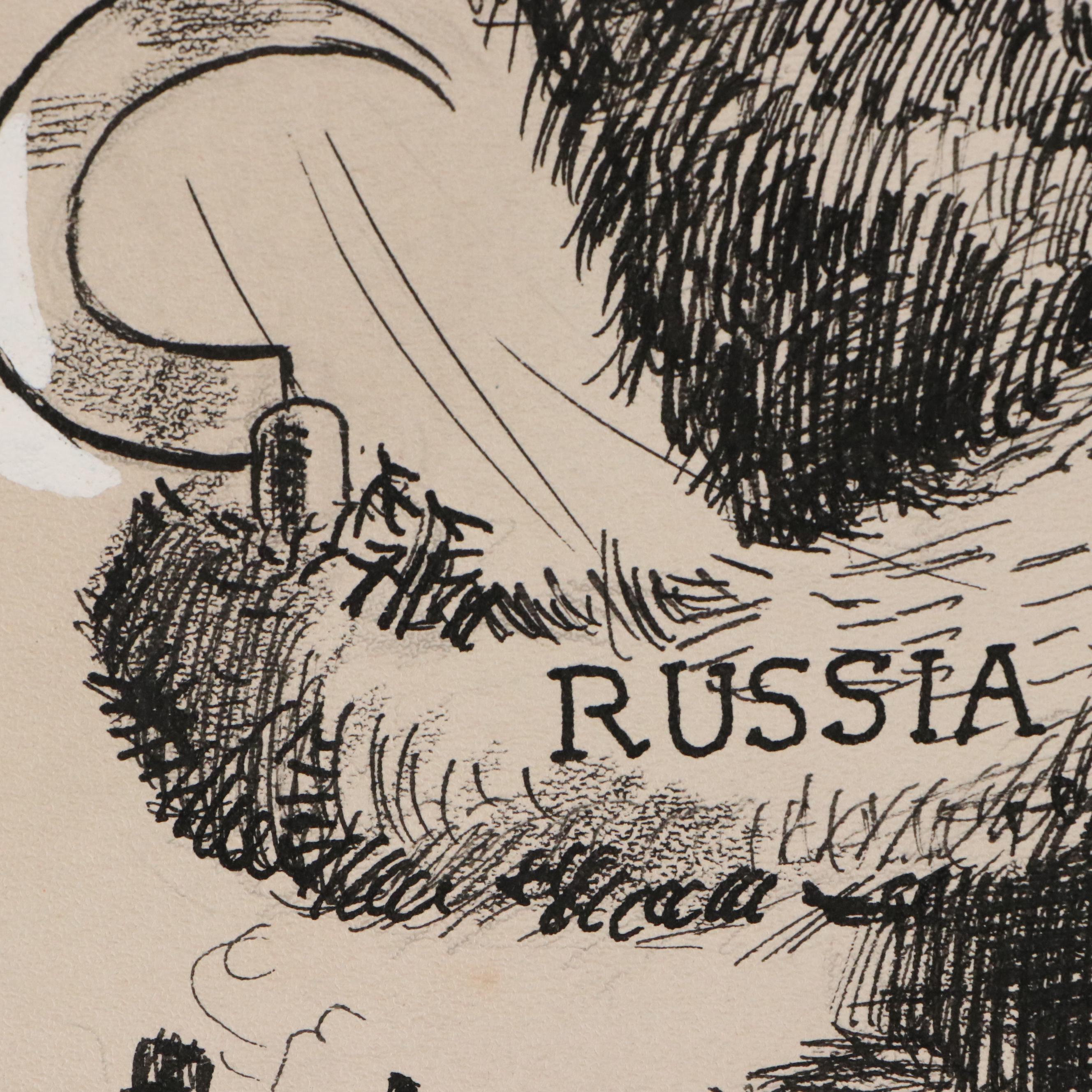 Shepard Mixed Media Cartoons of WWII Eastern Front Military Campaigns, 1940s