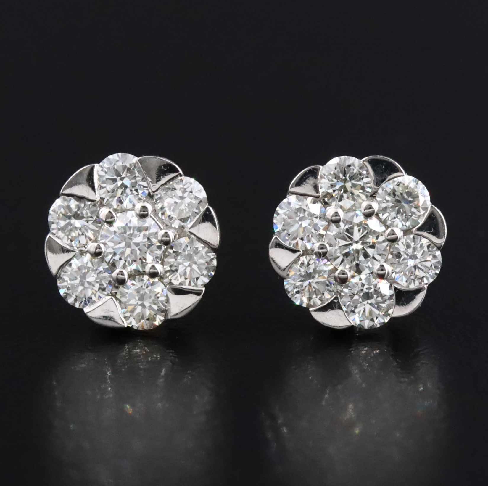 Platinum 0.60 CTW Diamond Cluster Earrings
