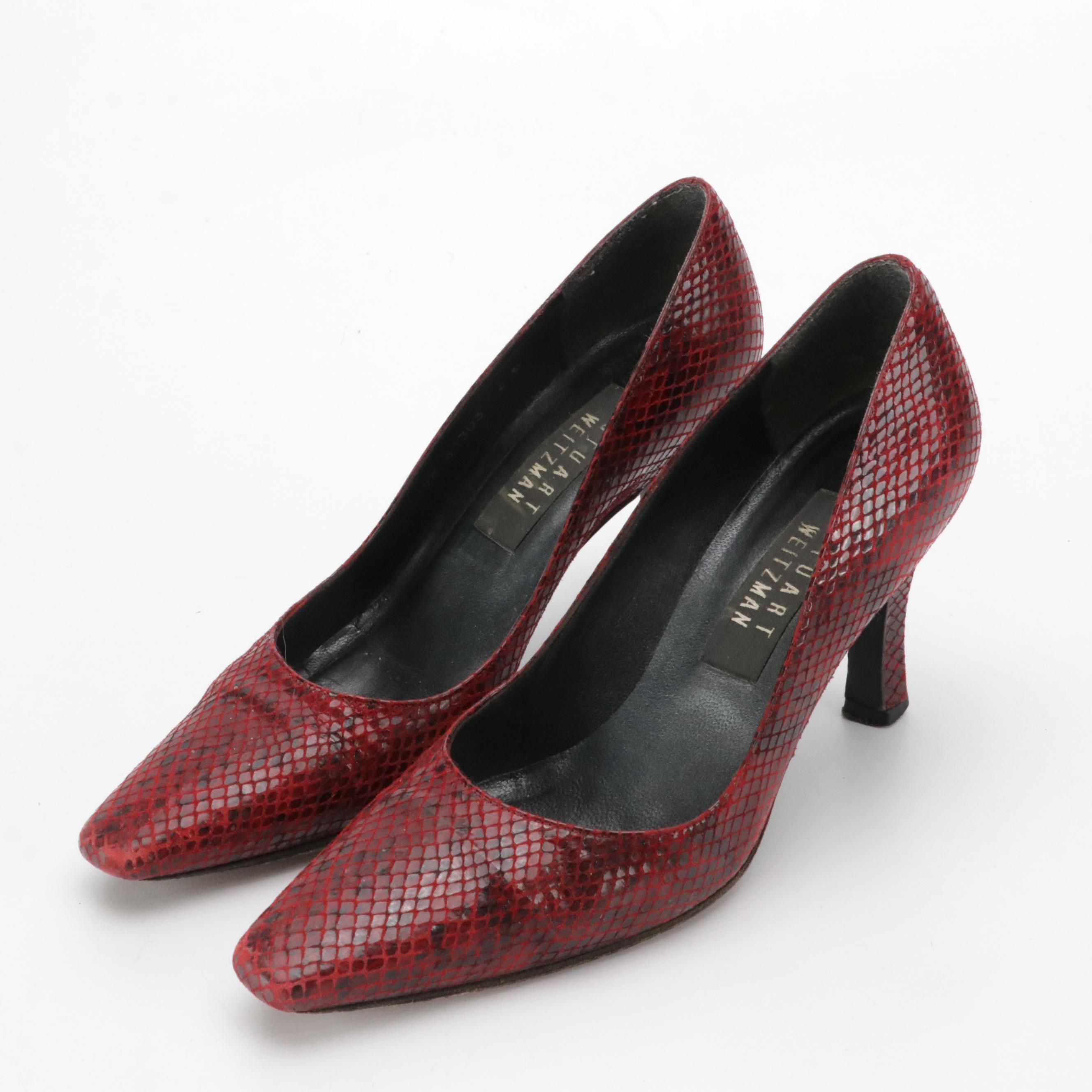 Stuart Weitzman Snakeskin Embossed Leather Pumps
