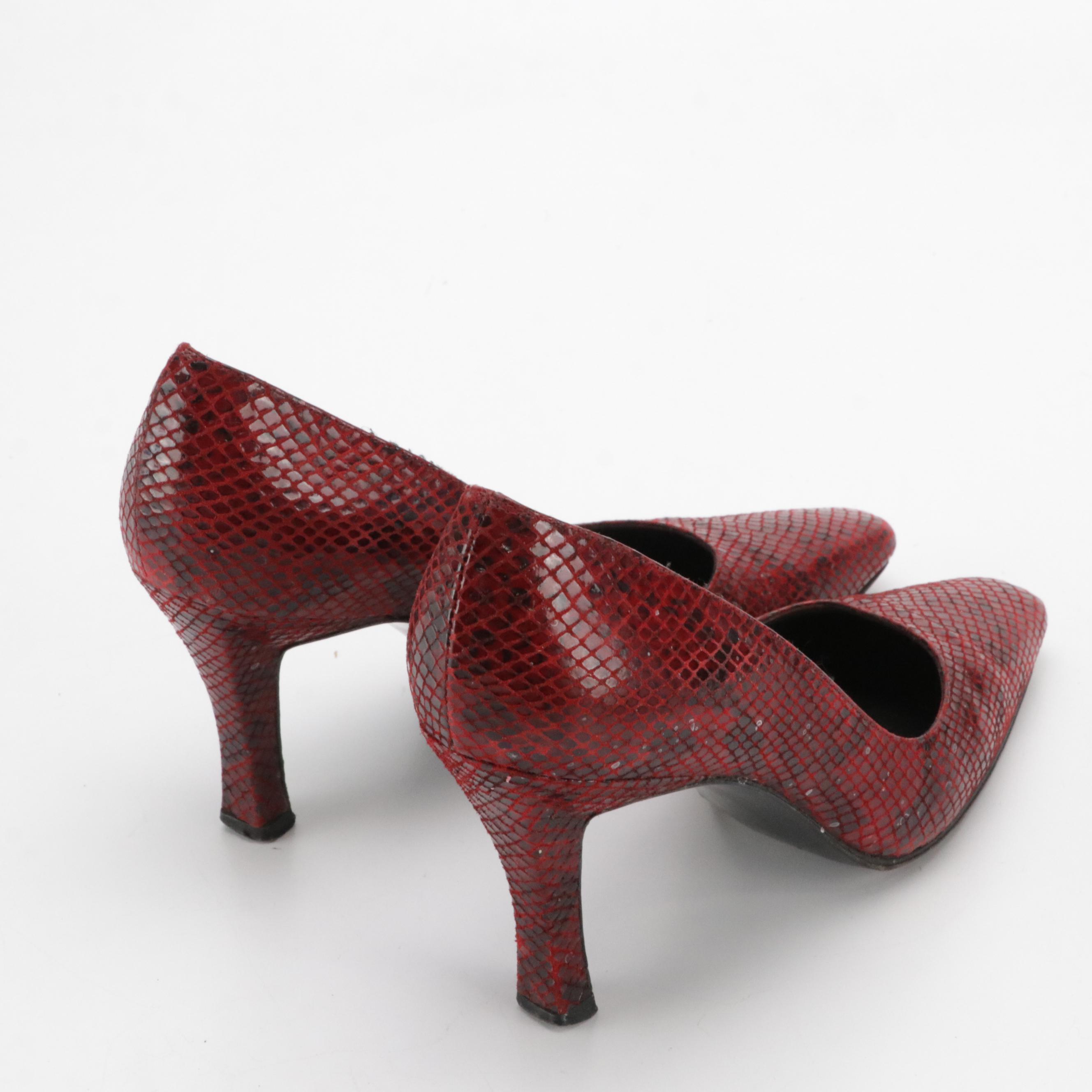 Stuart Weitzman Snakeskin Embossed Leather Pumps