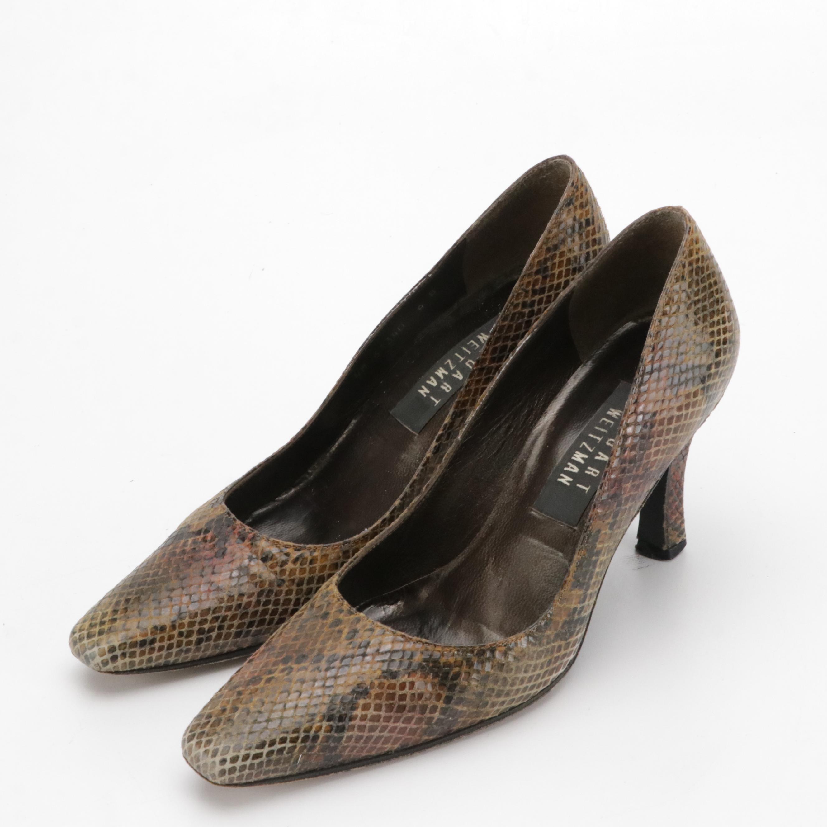 Stuart Weitzman Snakeskin Embossed Leather Pumps