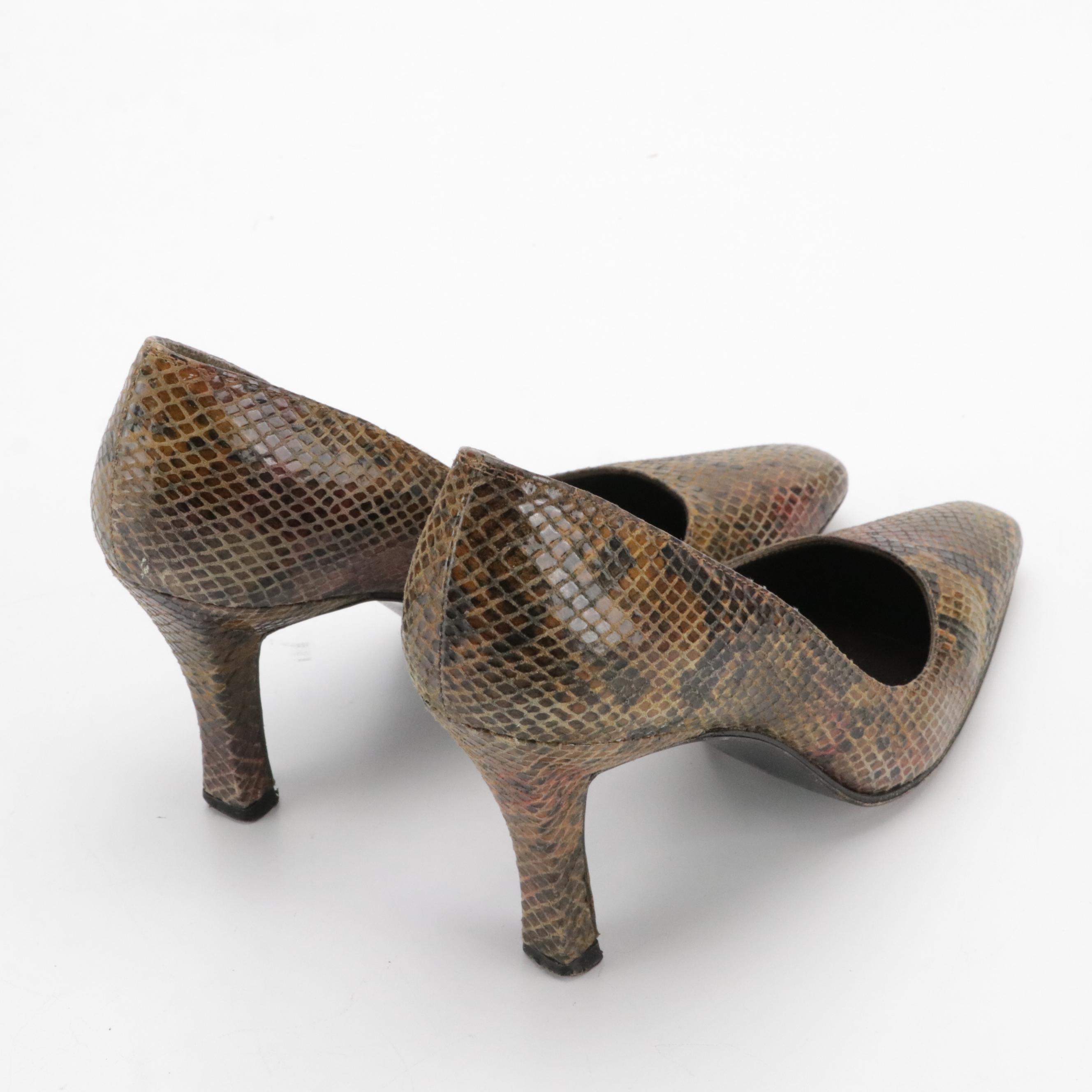 Stuart Weitzman Snakeskin Embossed Leather Pumps