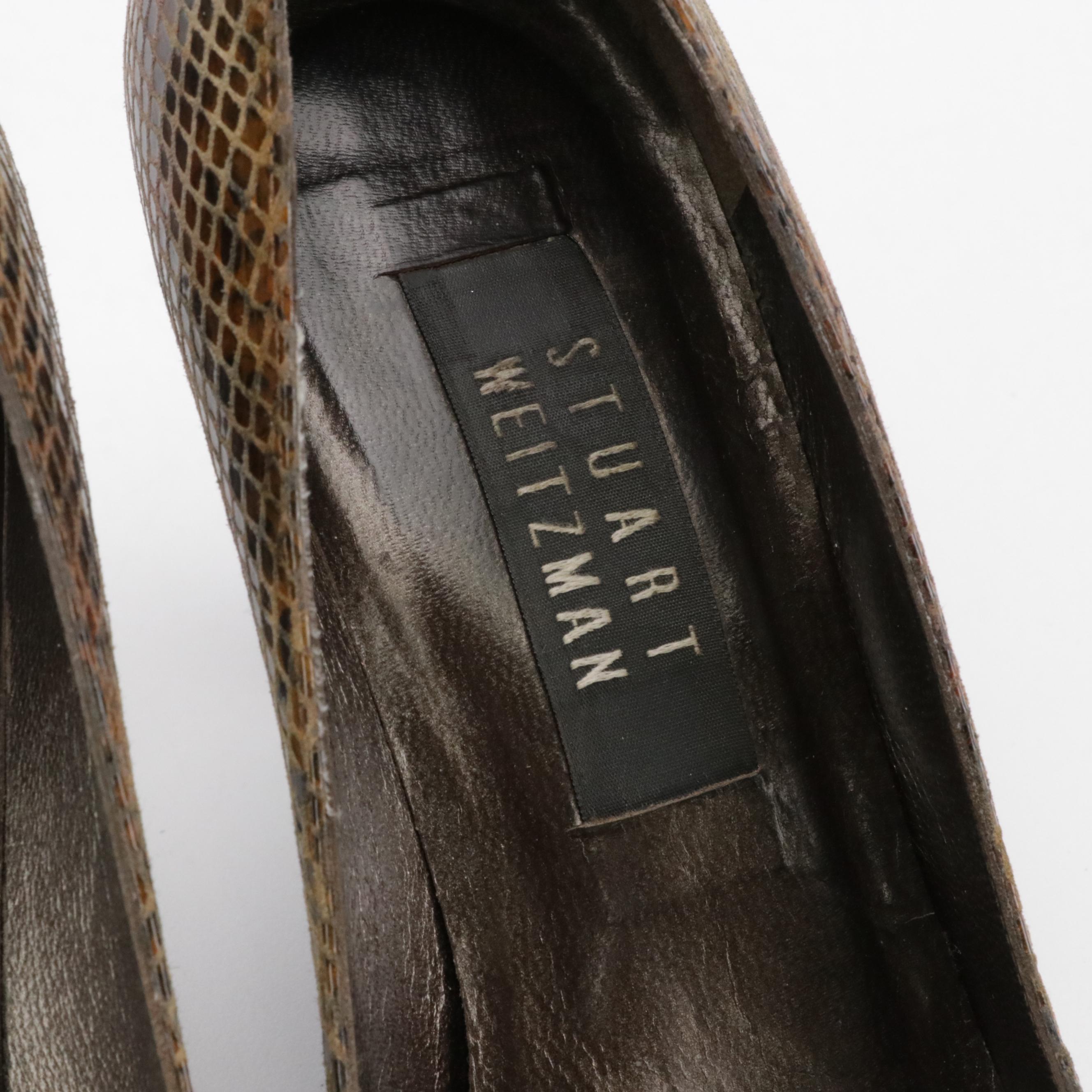 Stuart Weitzman Snakeskin Embossed Leather Pumps