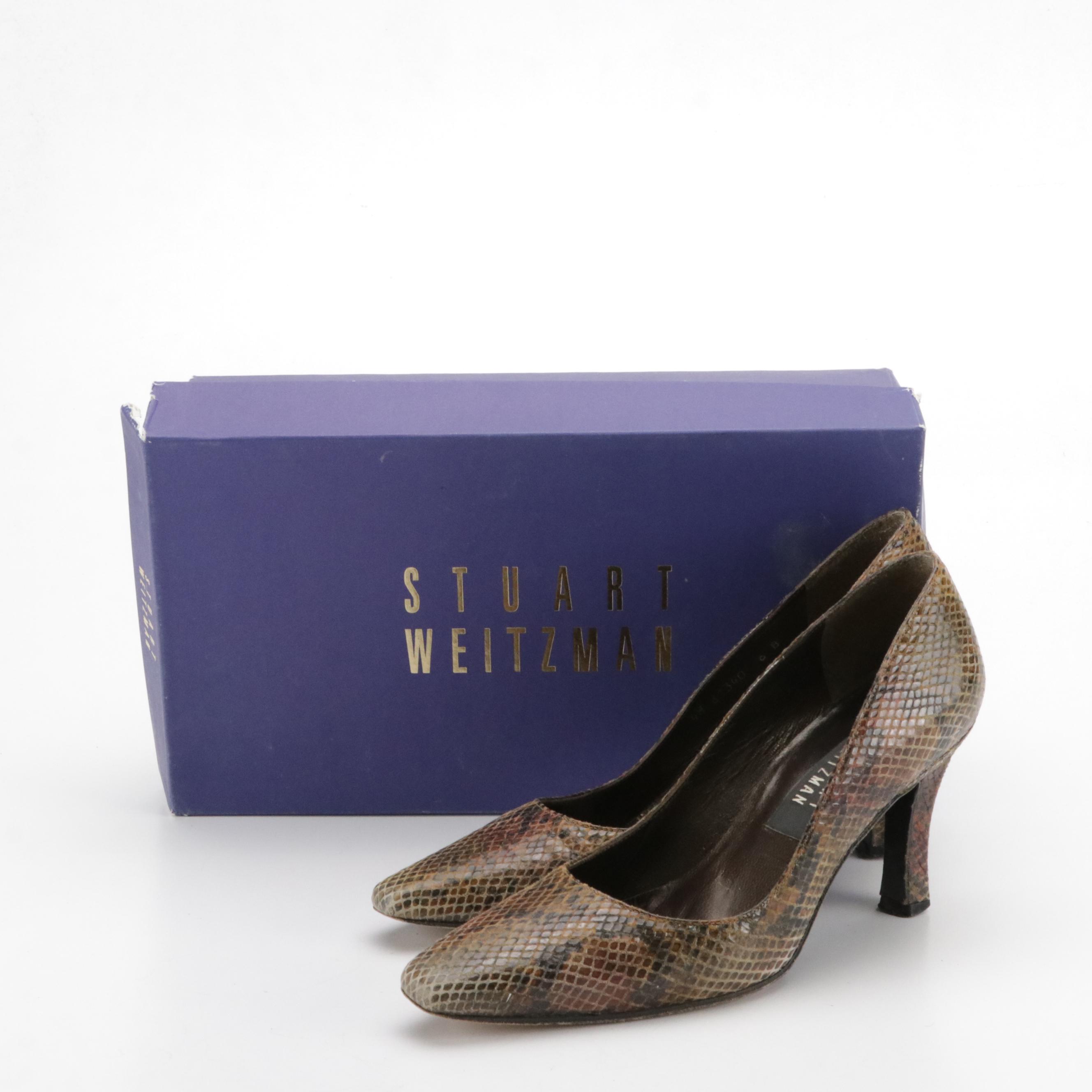 Stuart Weitzman Snakeskin Embossed Leather Pumps