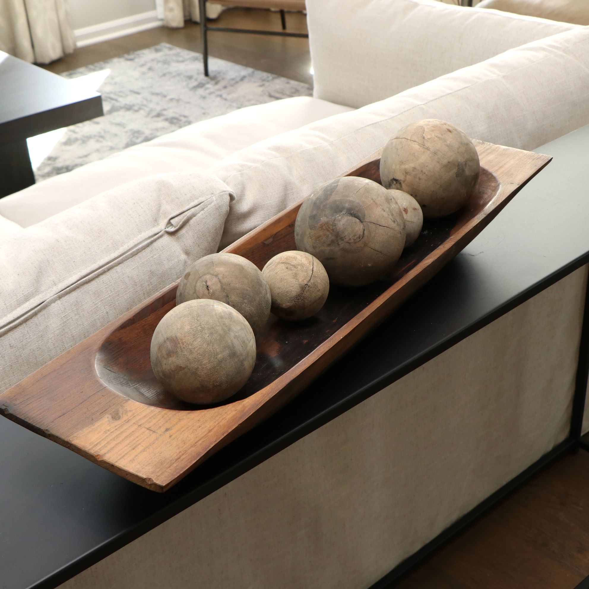 Rustic Style Wood Bowl with Decorative Wood Balls