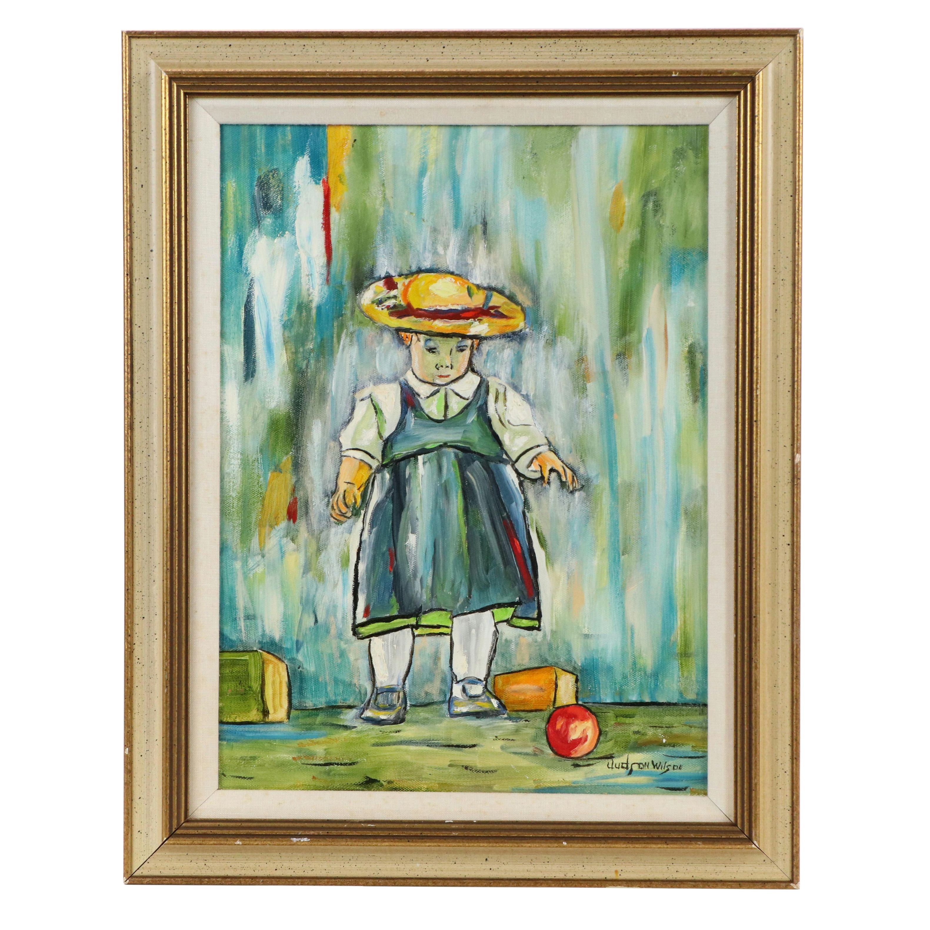 Judson Wilson Oil Painting of Young Girl with Ball