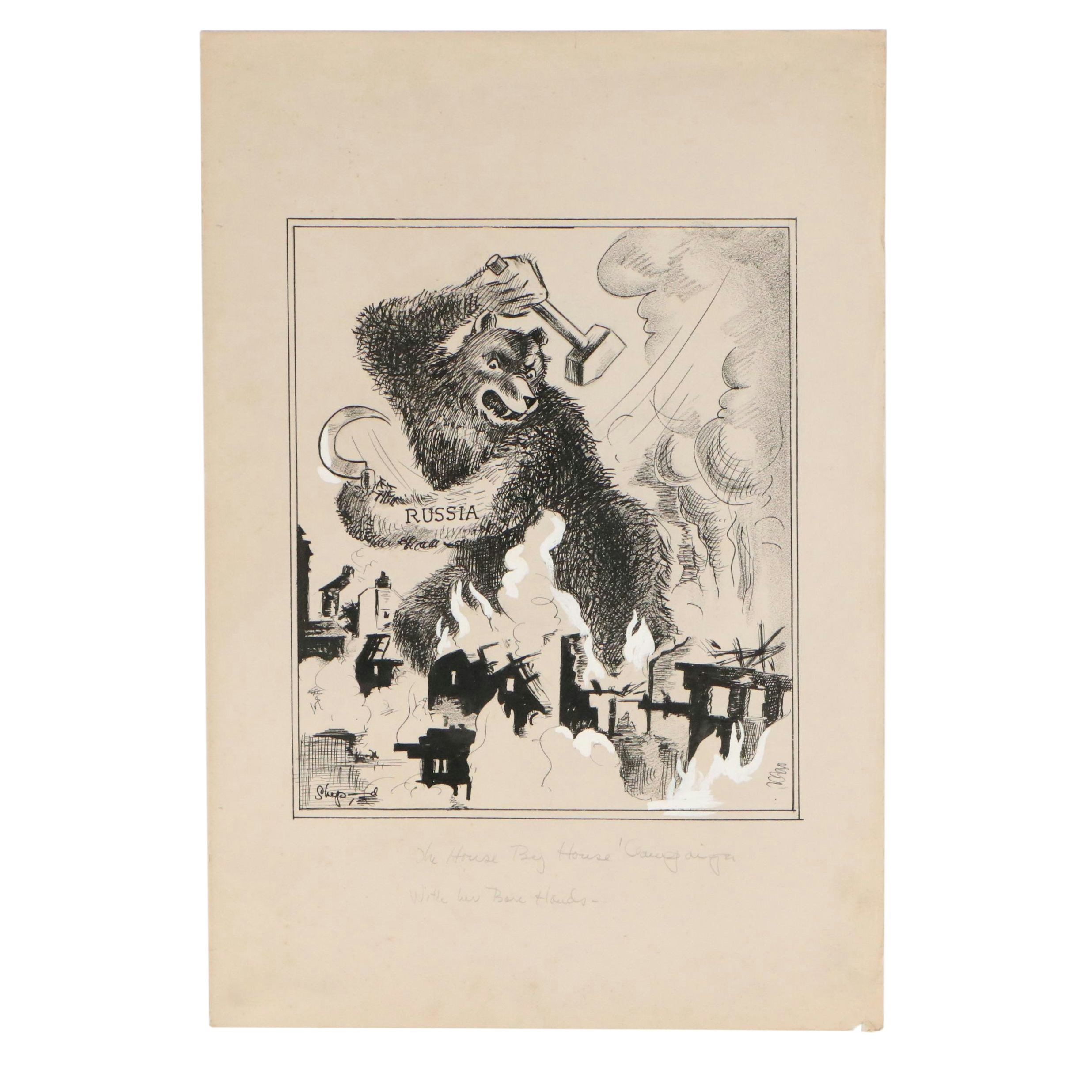 Shepard Mixed Media Cartoons of WWII Eastern Front Military Campaigns, 1940s