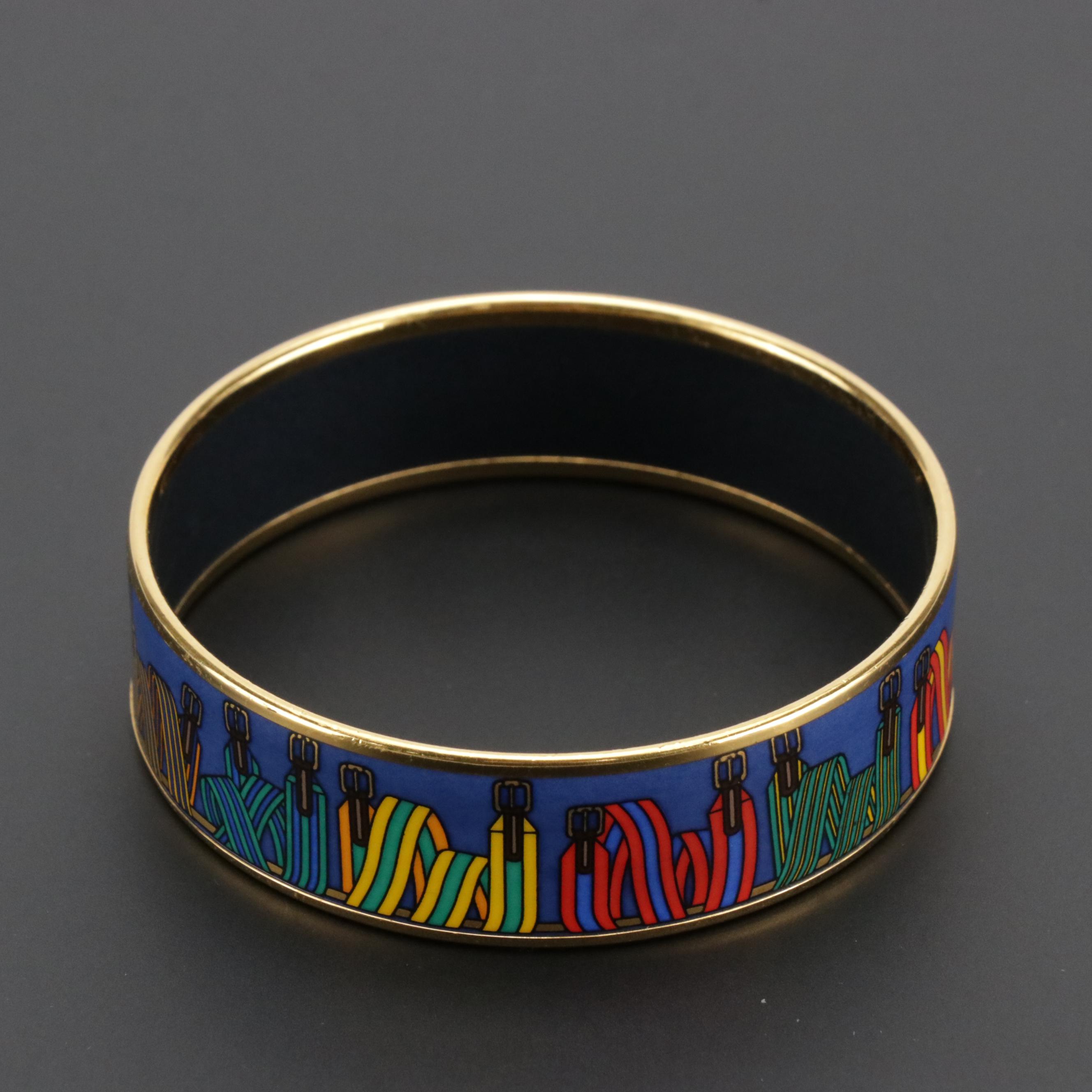 Hermès "Sangles" Enamel Wide Bangle Bracelet