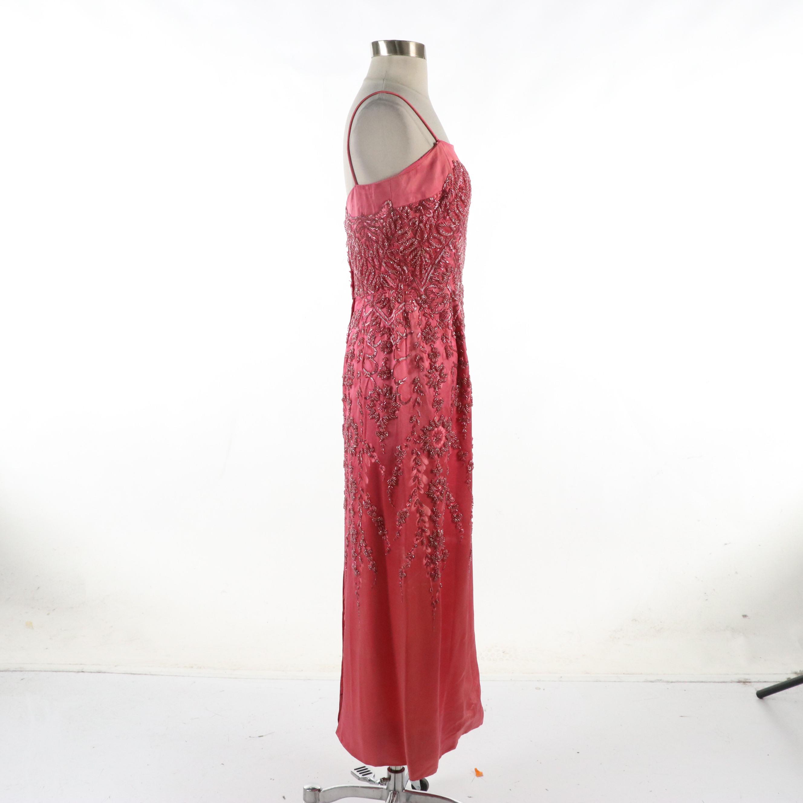 Sleeveless Hand-Beaded Dress in Silk Satin from Robinson's California, 1960s
