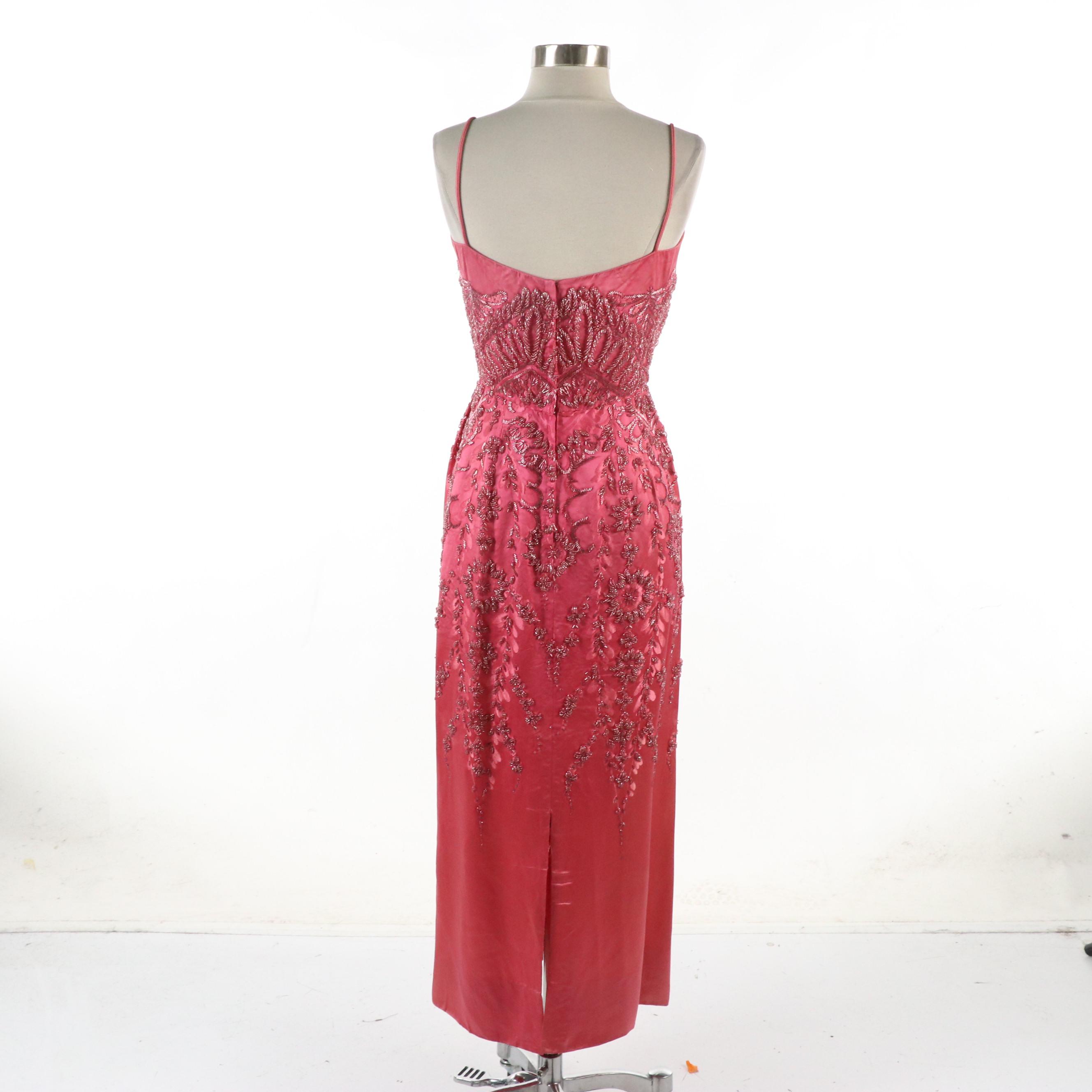 Sleeveless Hand-Beaded Dress in Silk Satin from Robinson's California, 1960s