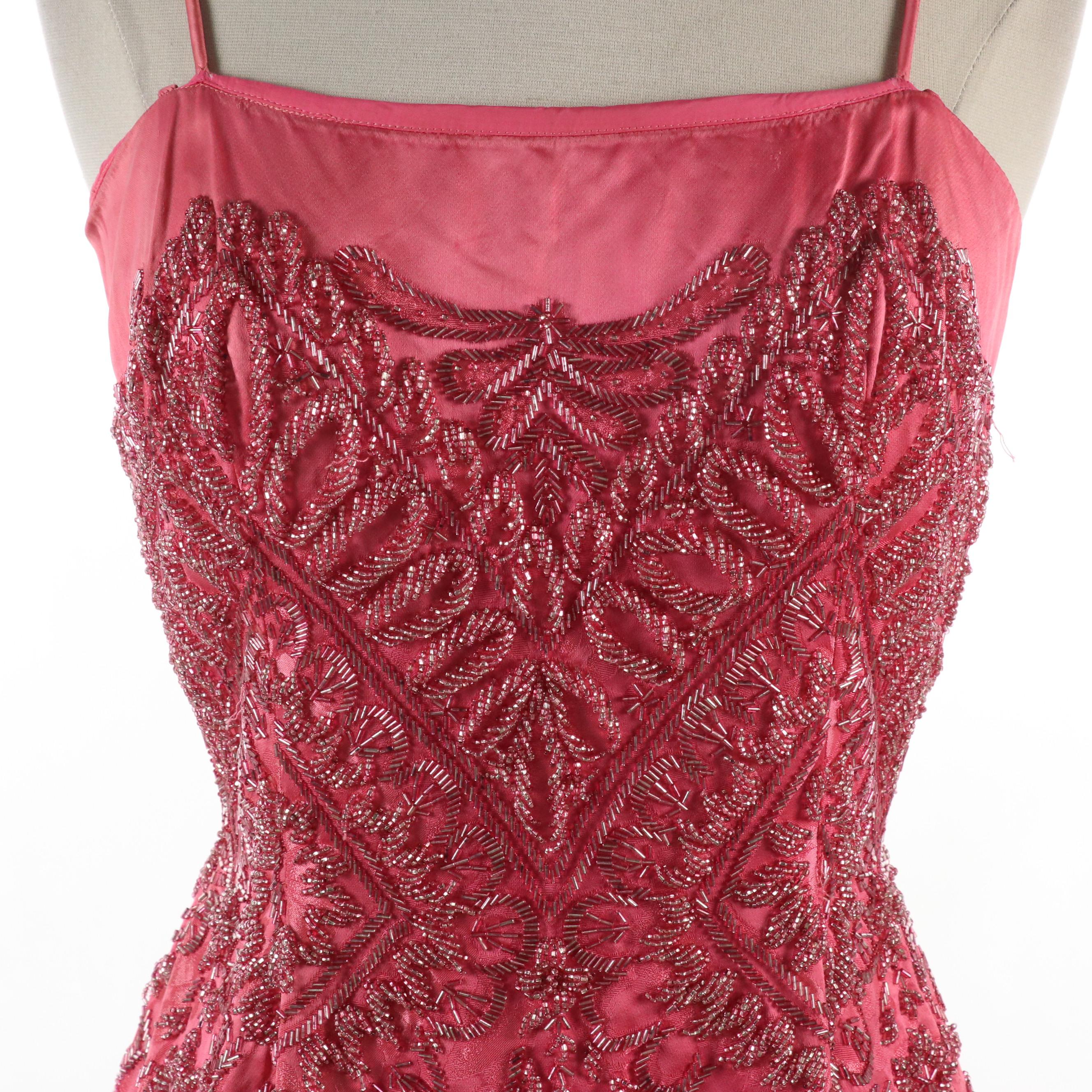 Sleeveless Hand-Beaded Dress in Silk Satin from Robinson's California, 1960s