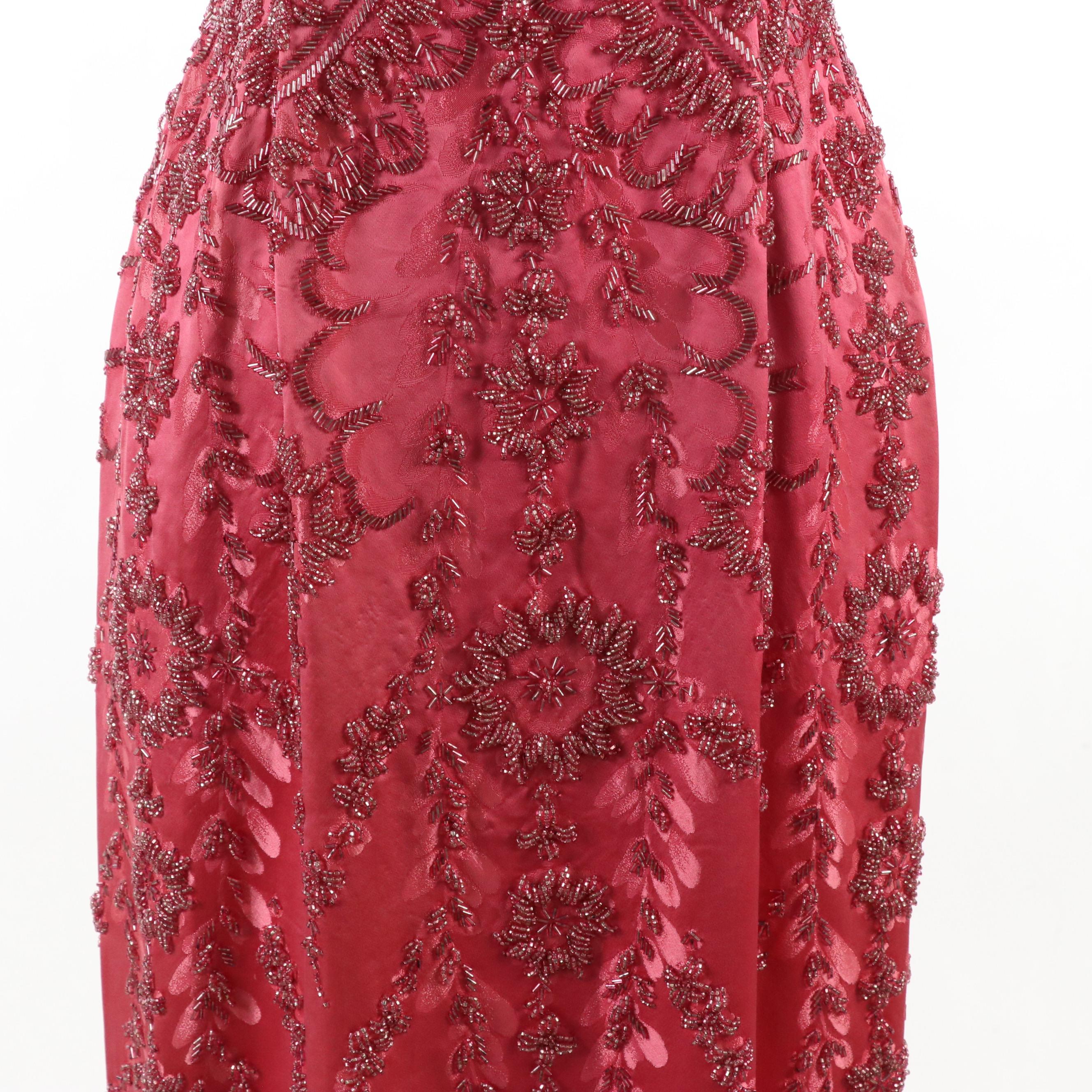 Sleeveless Hand-Beaded Dress in Silk Satin from Robinson's California, 1960s