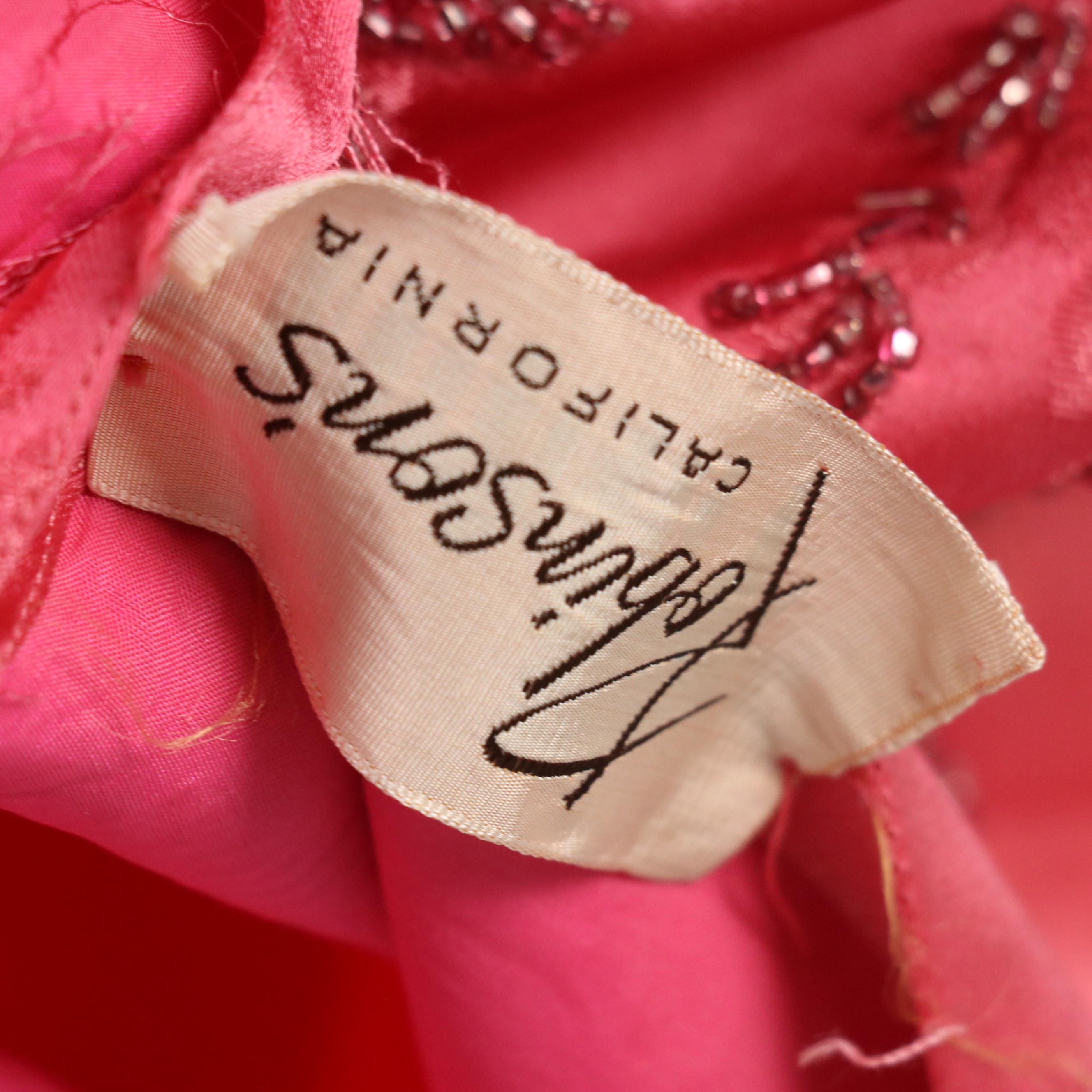 Sleeveless Hand-Beaded Dress in Silk Satin from Robinson's California, 1960s