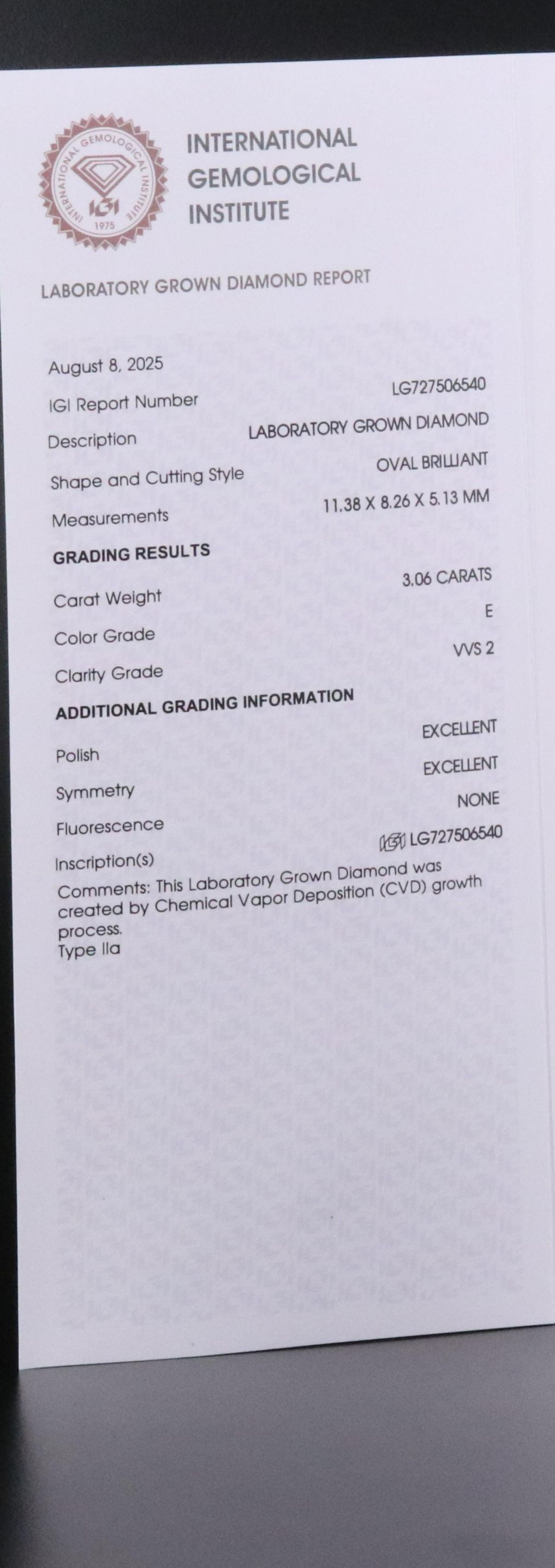 14K 3.06 CT Lab Grown Diamond Solitaire Ring