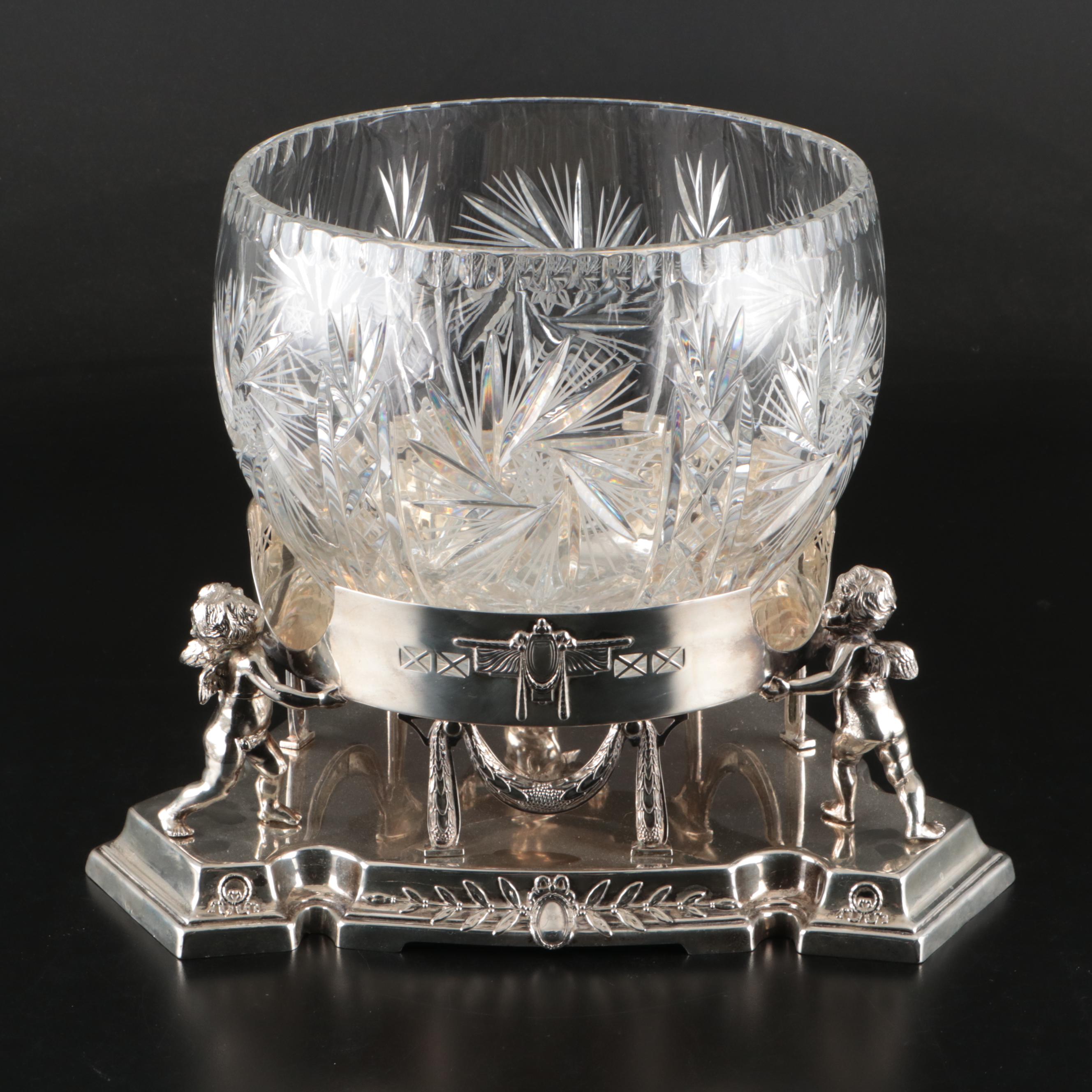 Crystal Bowl with Silver Finish Cherub Stand