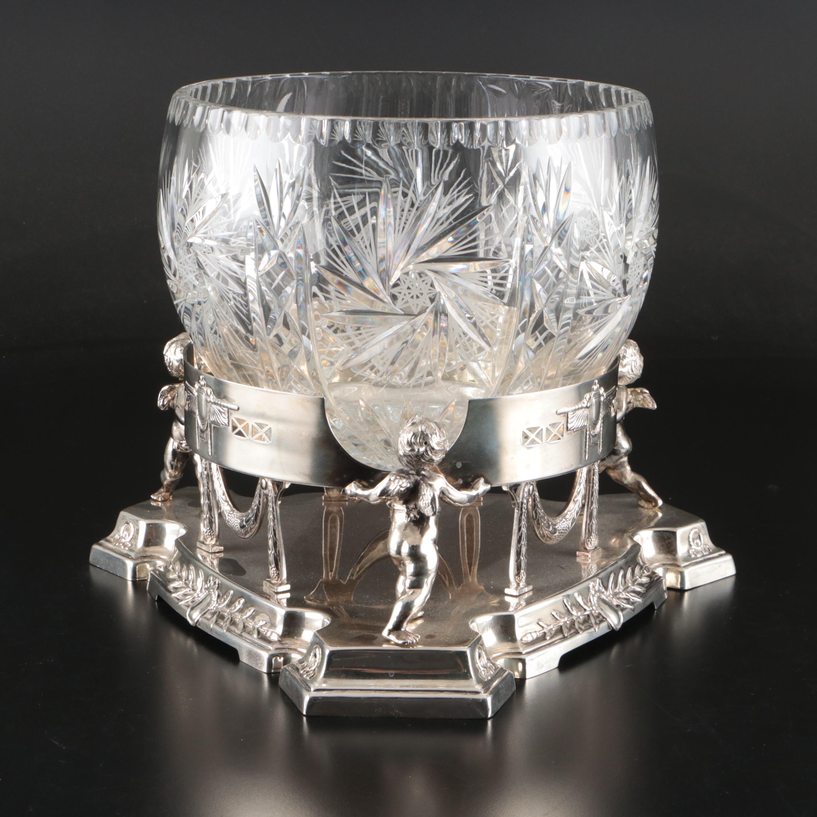 Crystal Bowl with Silver Finish Cherub Stand
