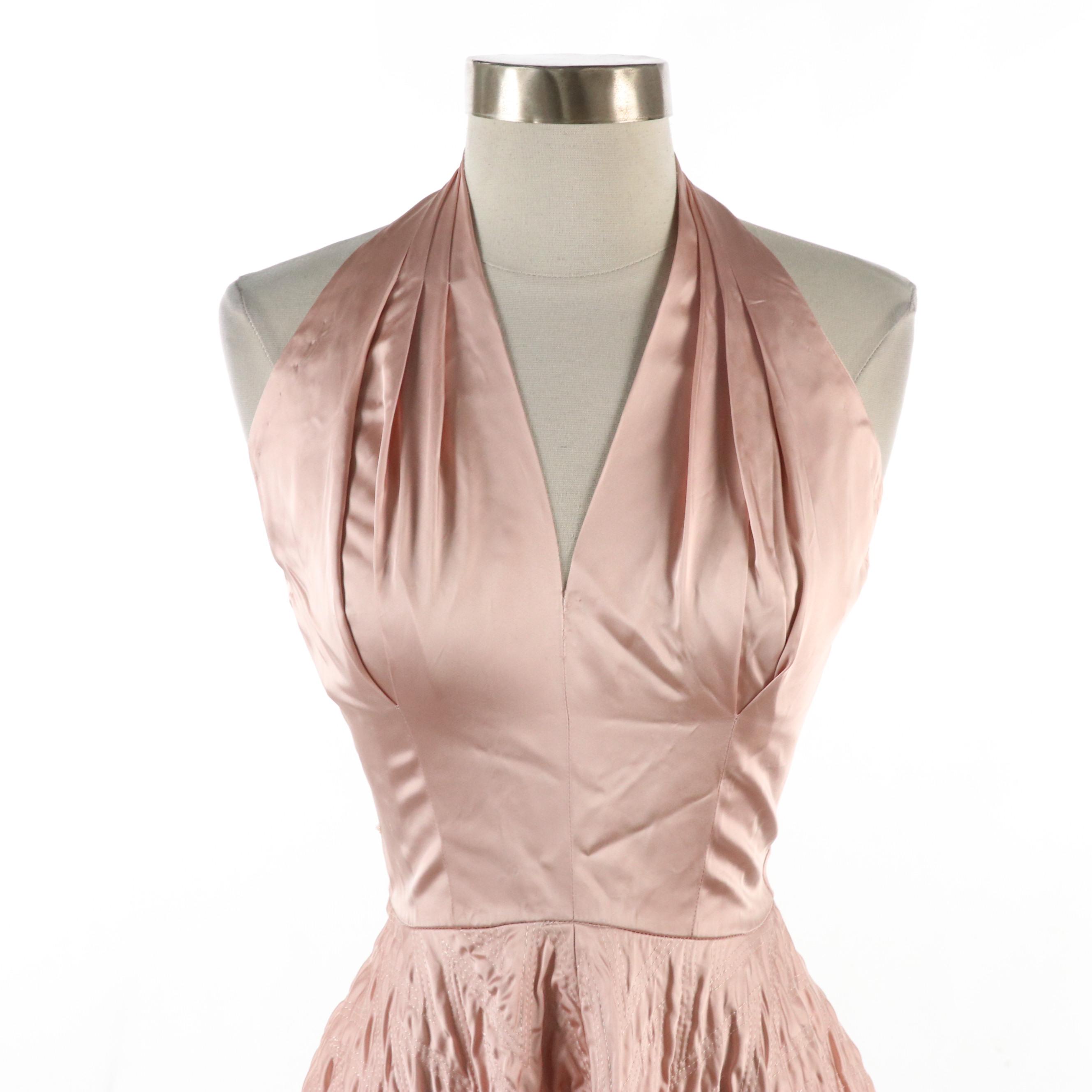 Halter Swing Cocktail Dress in Blush Rose Satin, 1950s