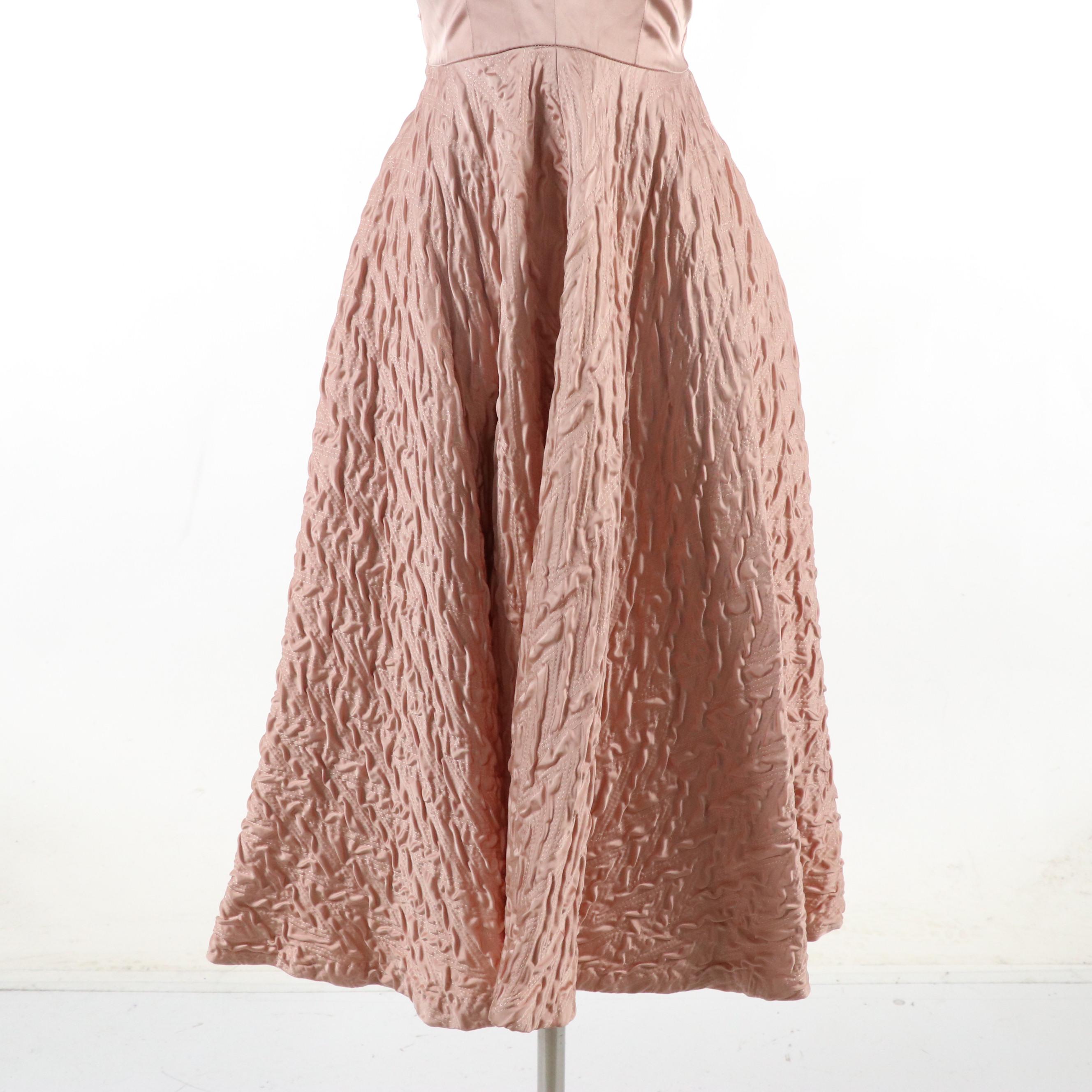 Halter Swing Cocktail Dress in Blush Rose Satin, 1950s