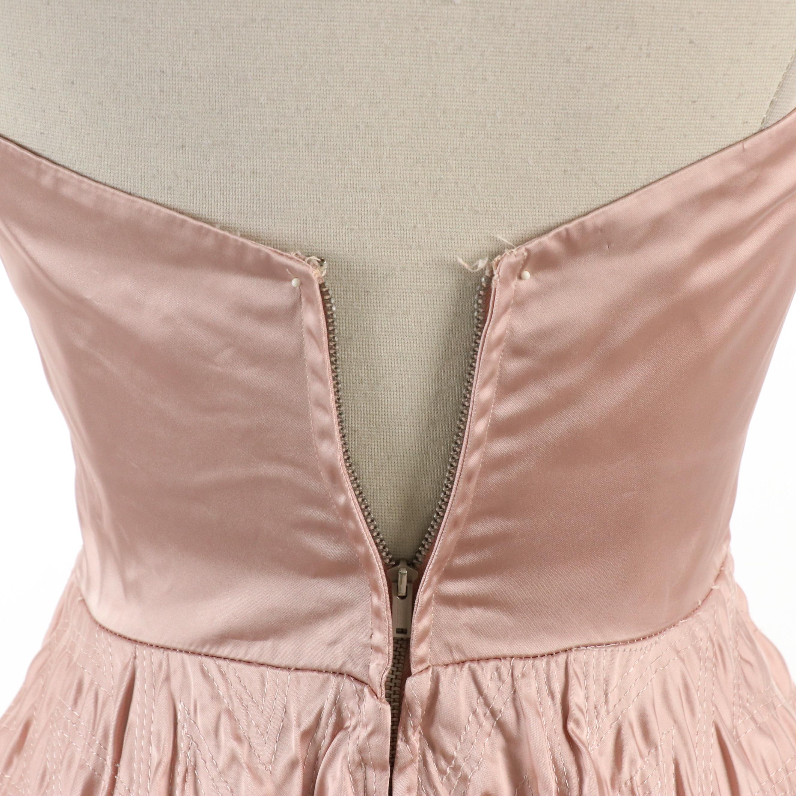 Halter Swing Cocktail Dress in Blush Rose Satin, 1950s