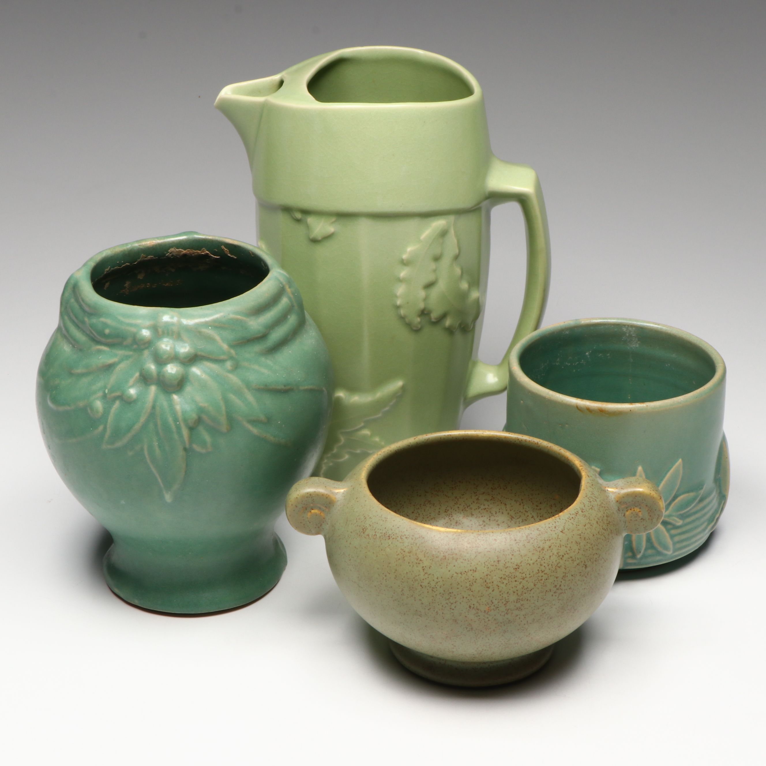 Klein Reid Pitcher, McCoy Bamboo Jardiniere and Other Ceramic Planters