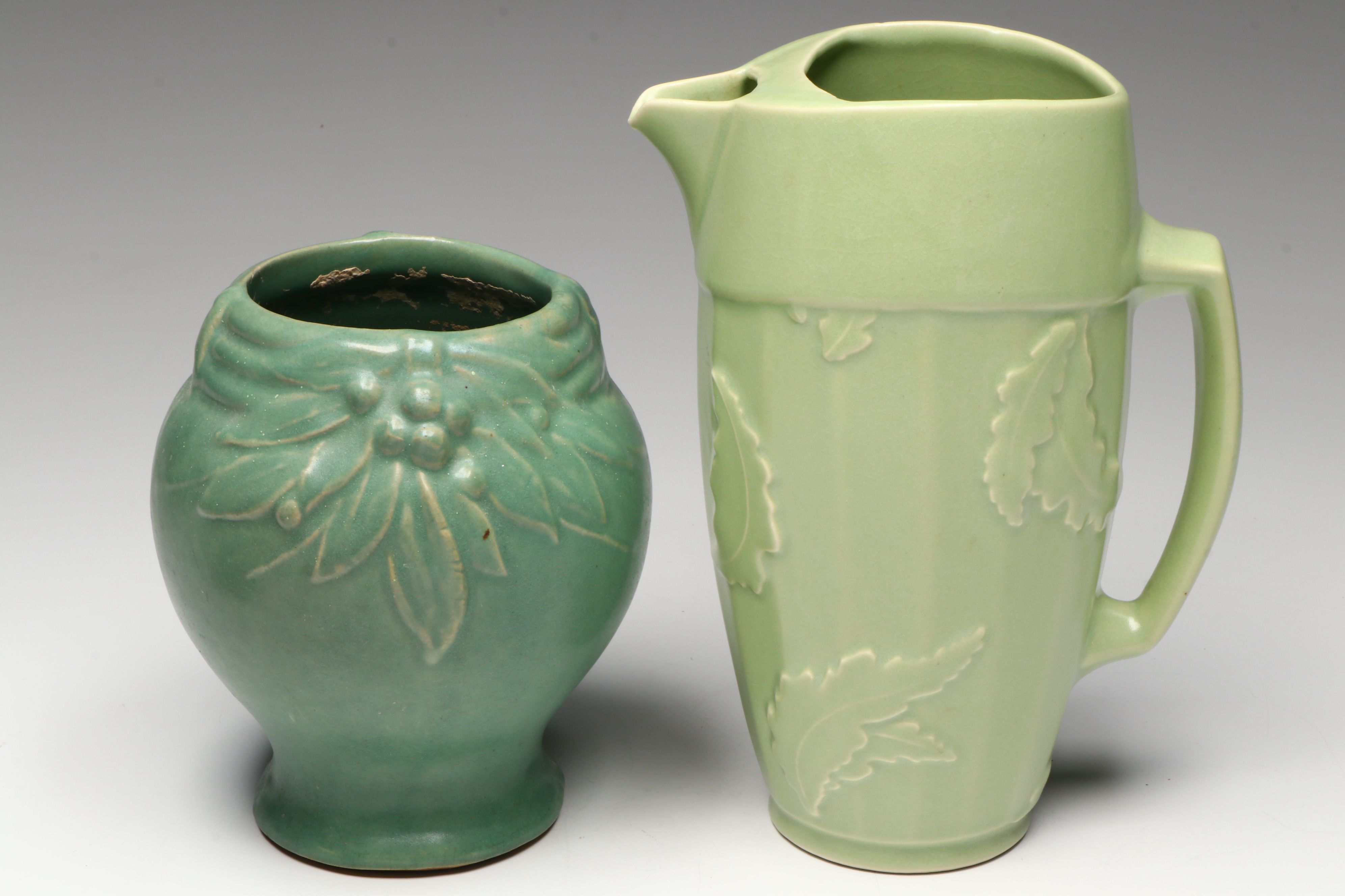 Klein Reid Pitcher, McCoy Bamboo Jardiniere and Other Ceramic Planters
