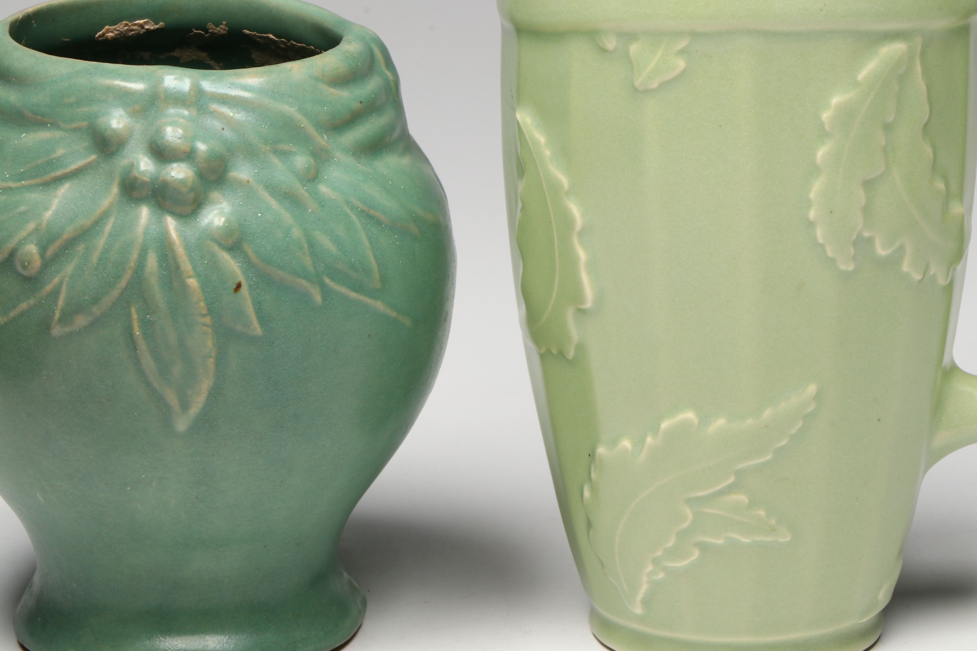 Klein Reid Pitcher, McCoy Bamboo Jardiniere and Other Ceramic Planters