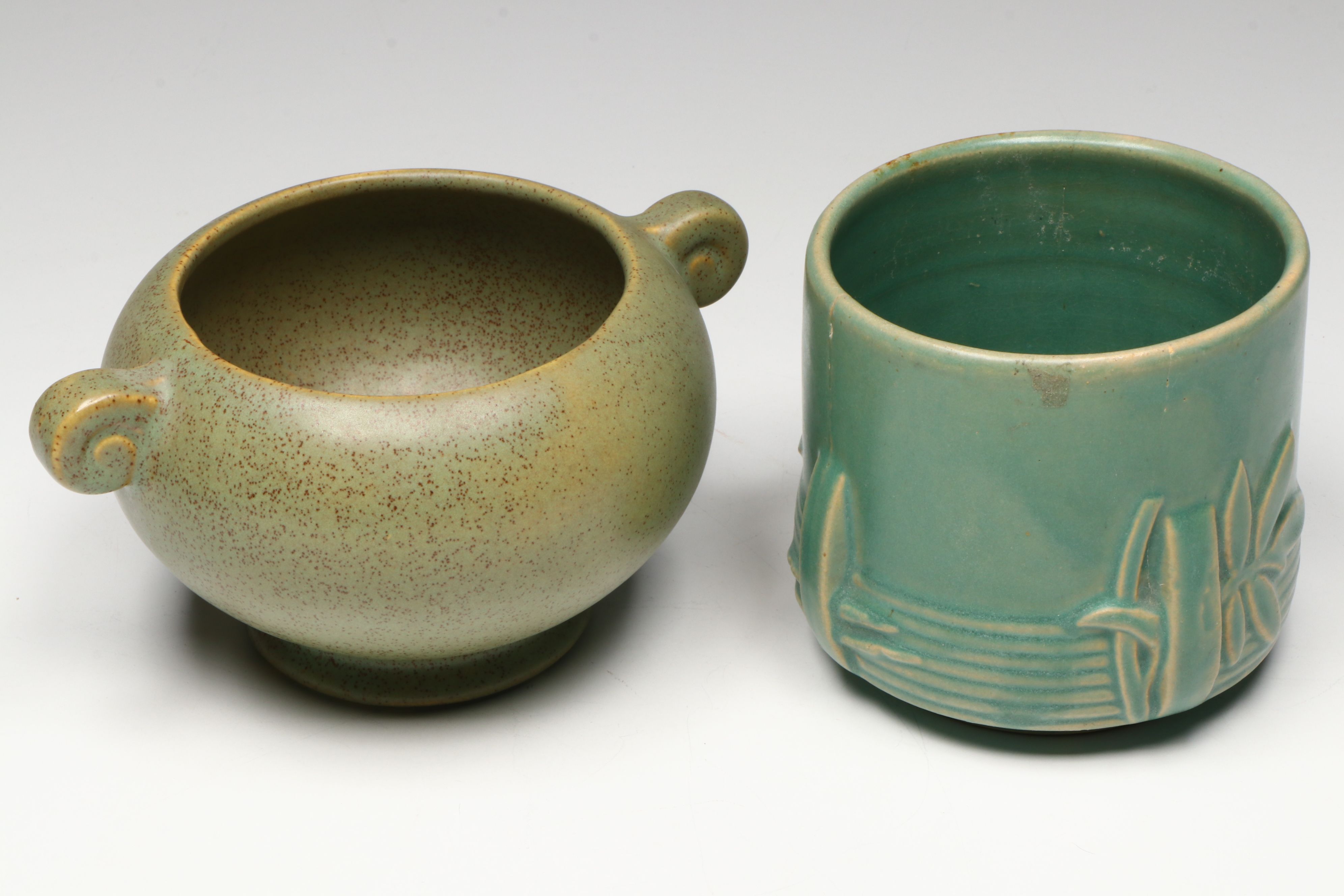 Klein Reid Pitcher, McCoy Bamboo Jardiniere and Other Ceramic Planters