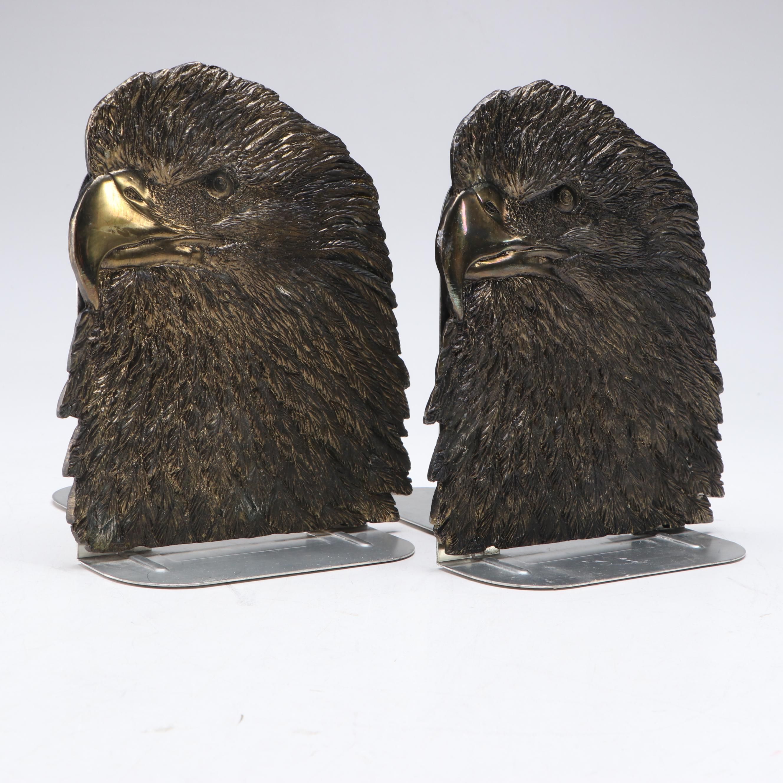 Brass Eagle Head Plaque Bookends